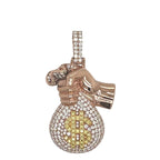 10K Rose Gold Moneybag in Hand VS Diamond Pendant 3.42 CT 2"