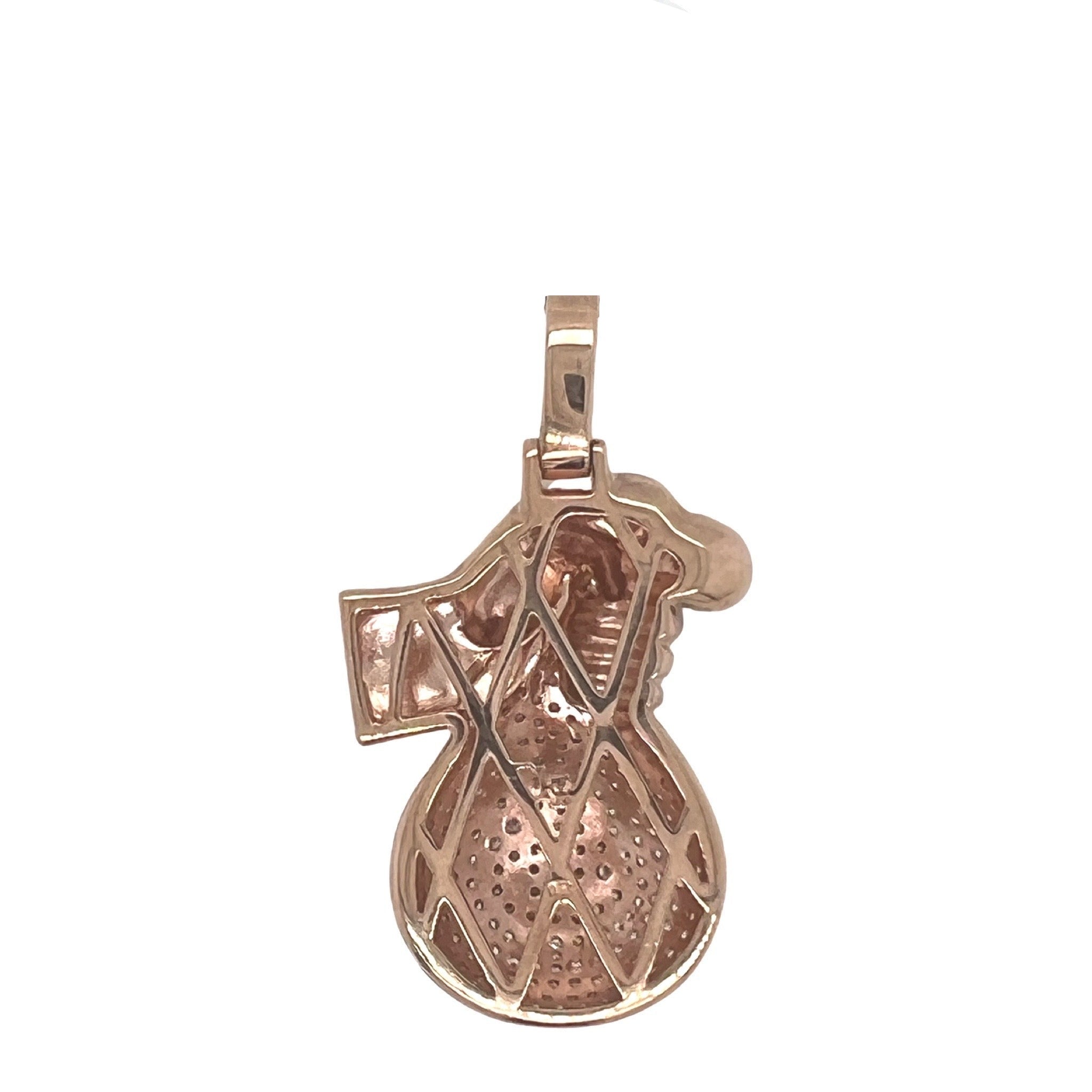 10K Rose Gold Moneybag in Hand VS Diamond Pendant 3.42 CT 2"