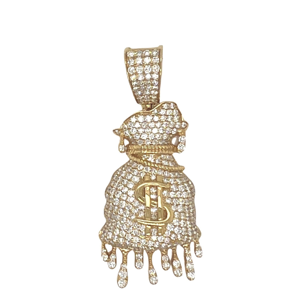 10K Yellow Gold Dripping Moneybag VS Diamond Pendant 3.75 CT 2