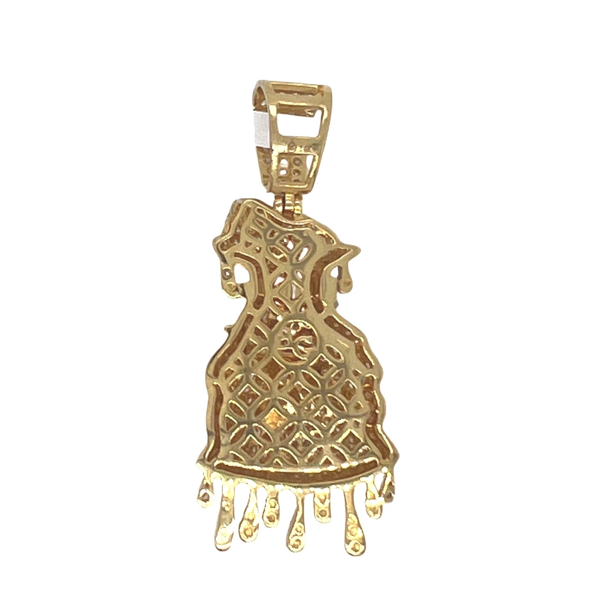 10K Yellow Gold Dripping Moneybag VS Diamond Pendant 3.75 CT 2"