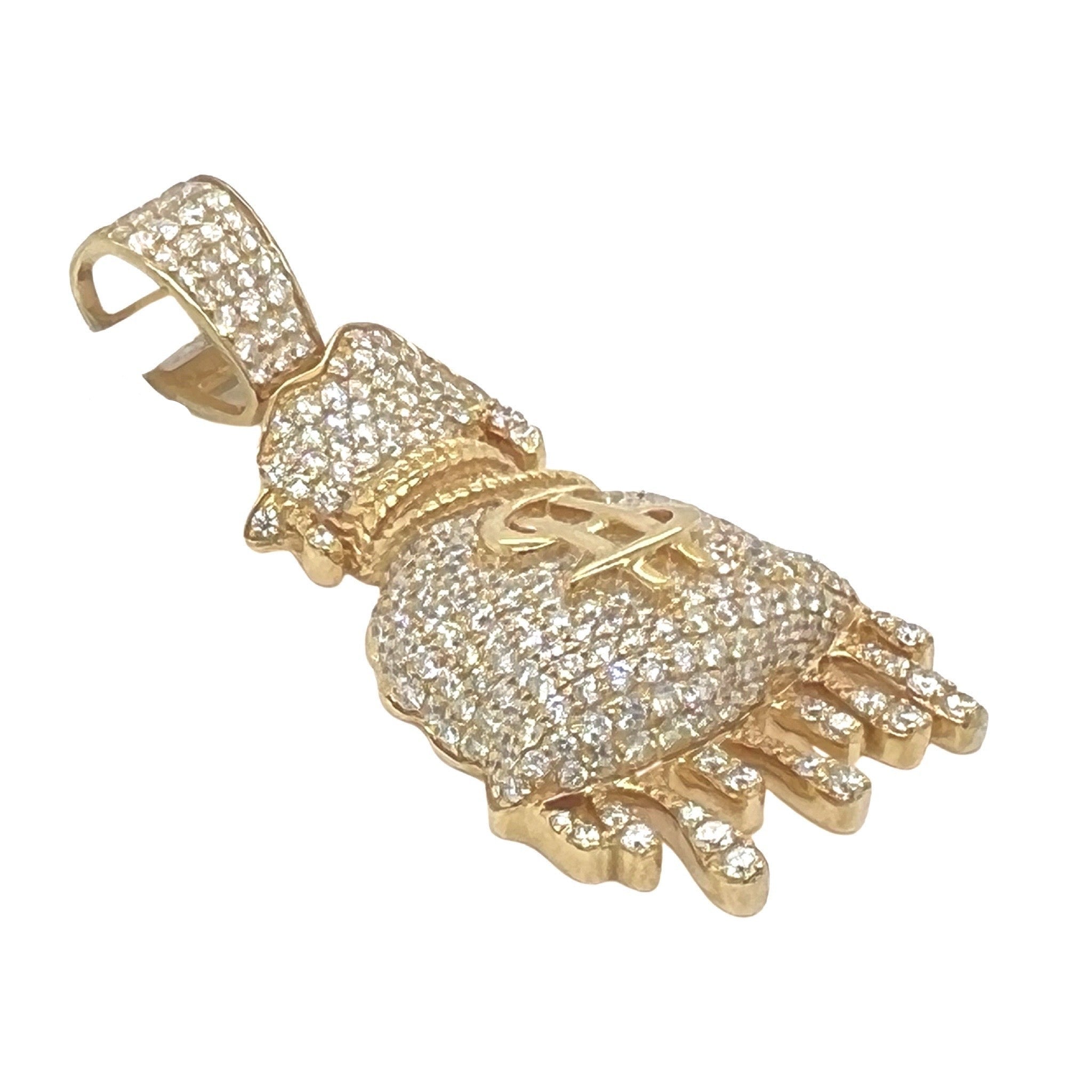 10K Yellow Gold Dripping Moneybag VS Diamond Pendant 3.75 CT 2"