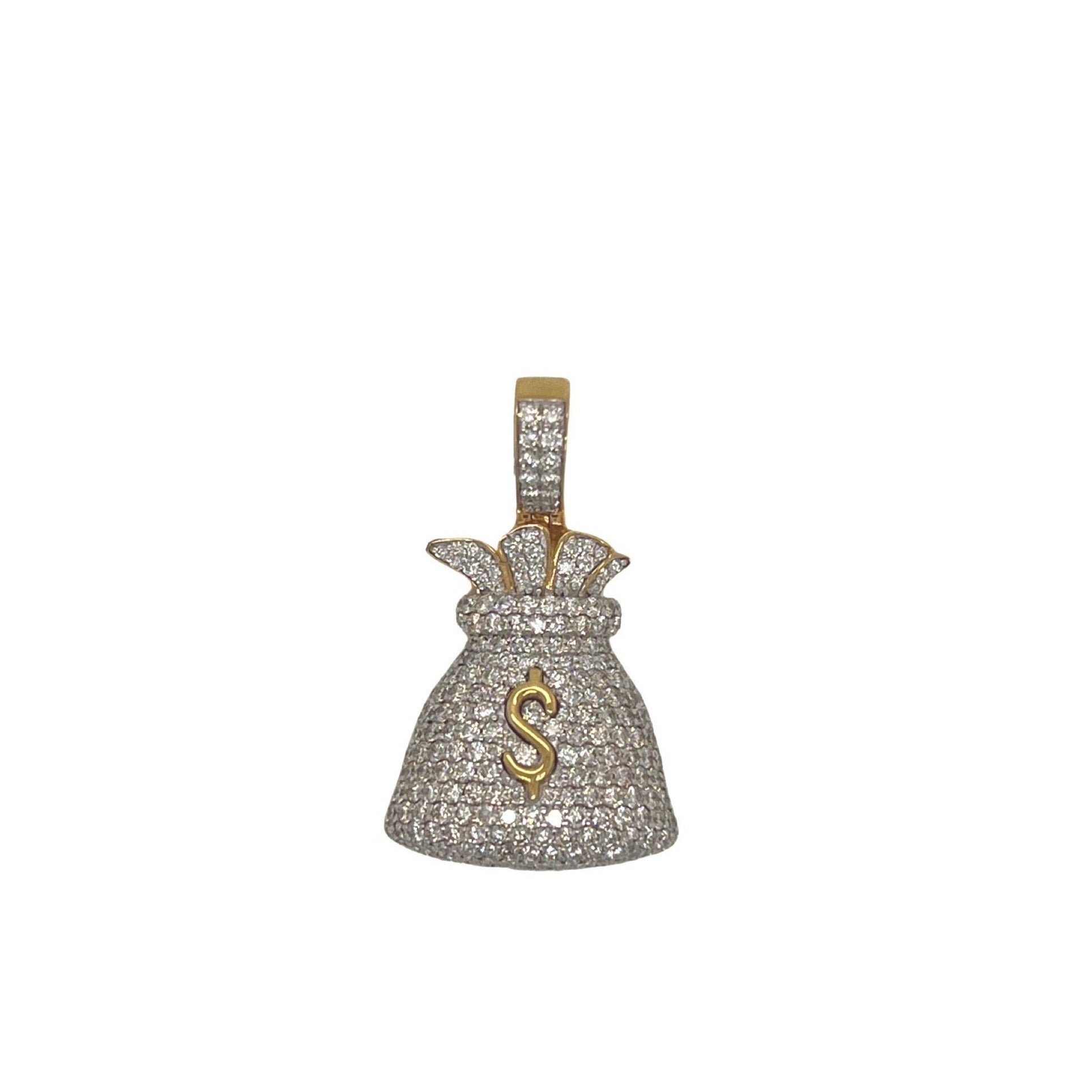 14K Yellow Gold Moneybag VS Diamond Pendant 2.0 CT 1.25"