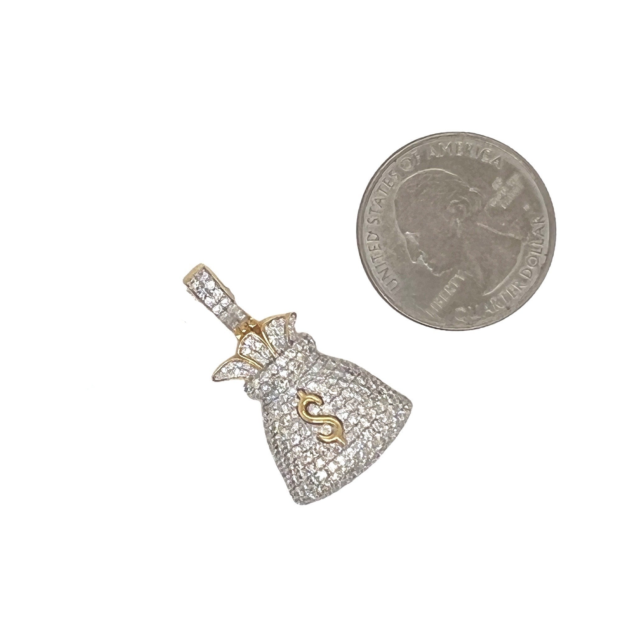 14K Yellow Gold Moneybag VS Diamond Pendant 2.0 CT 1.25"