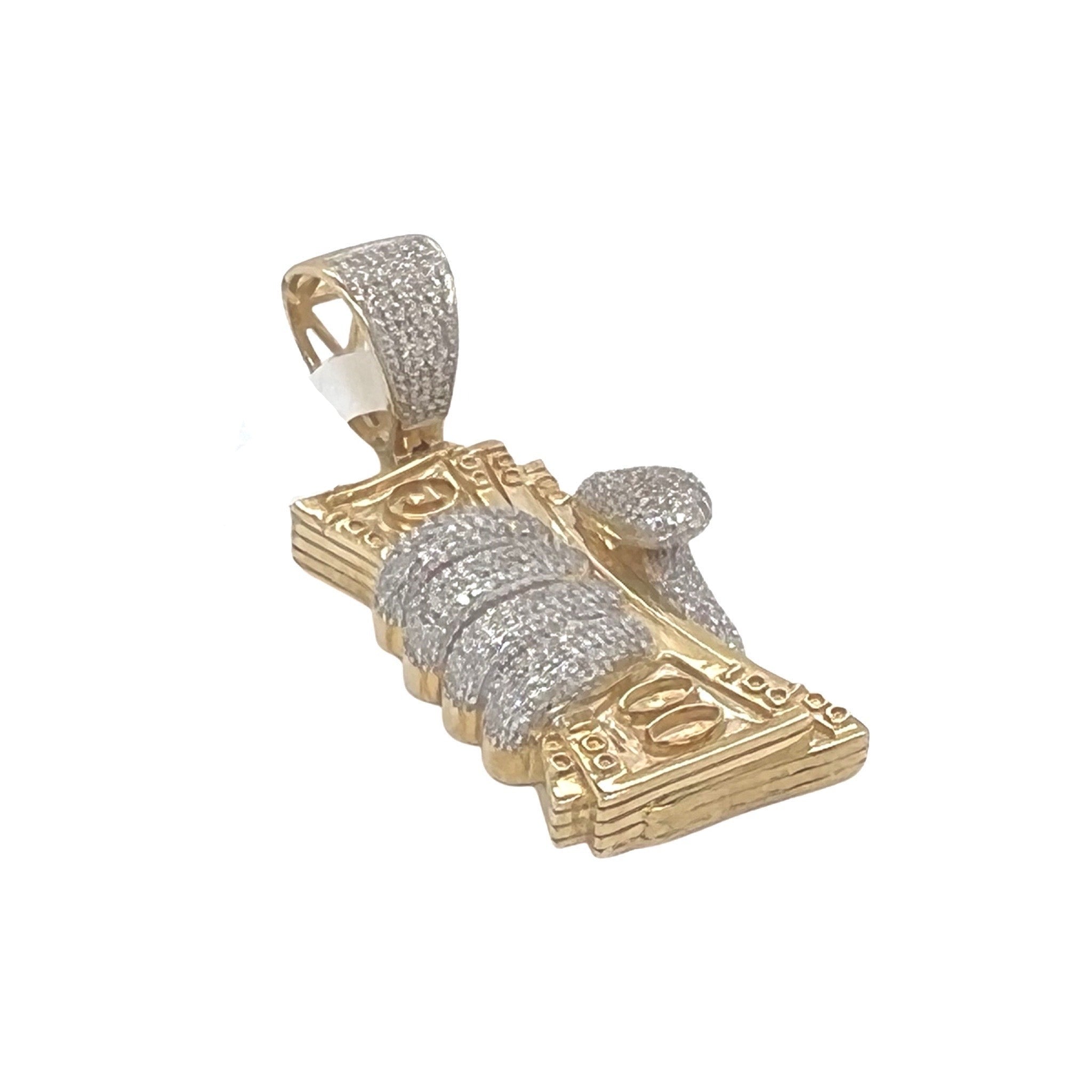10K Yellow Gold Cash in Hand Diamond Pendant 0.65 CT 1.75"