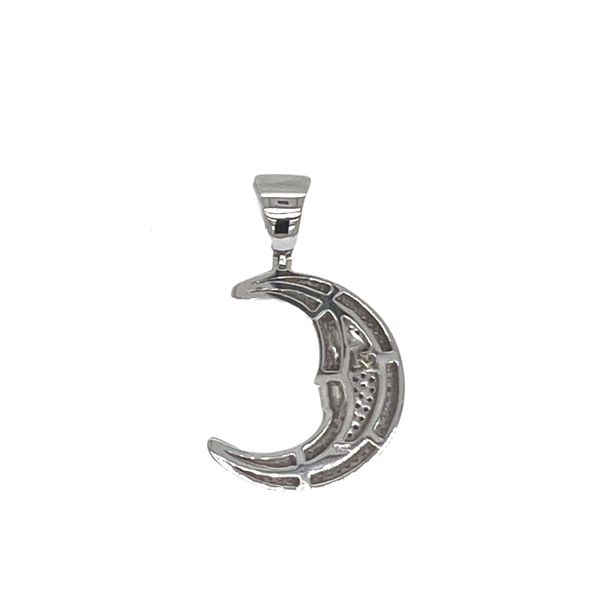 14K White Gold Crescent Moon Face Emoji Diamond Pendant 1.04 CT 1.4"