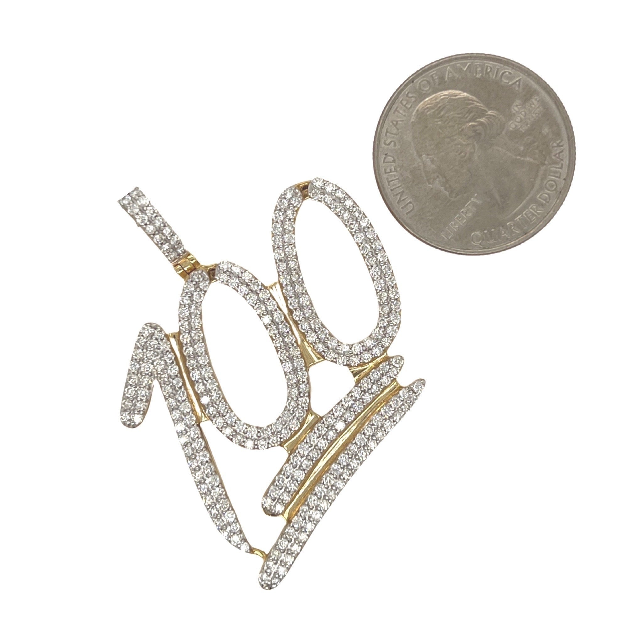 10K Yellow Gold💯100 Emoji Diamond Pendant 2.5 CT 1.75"