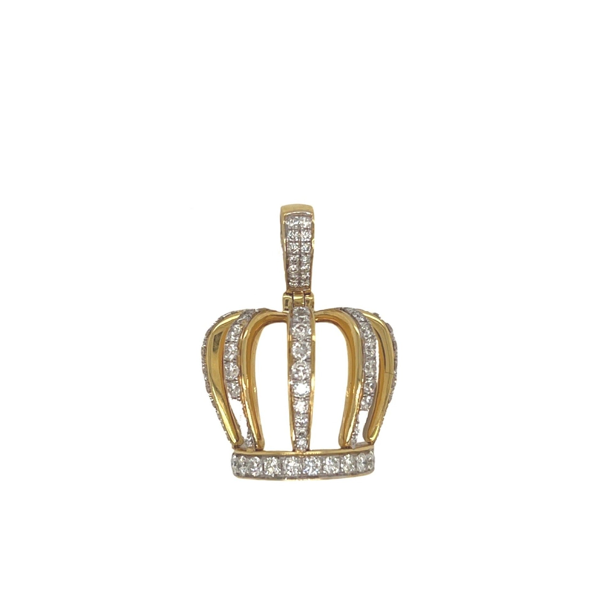 10K Yellow Gold Royal Crown Diamond Pendant 1.75 CT 1.25"