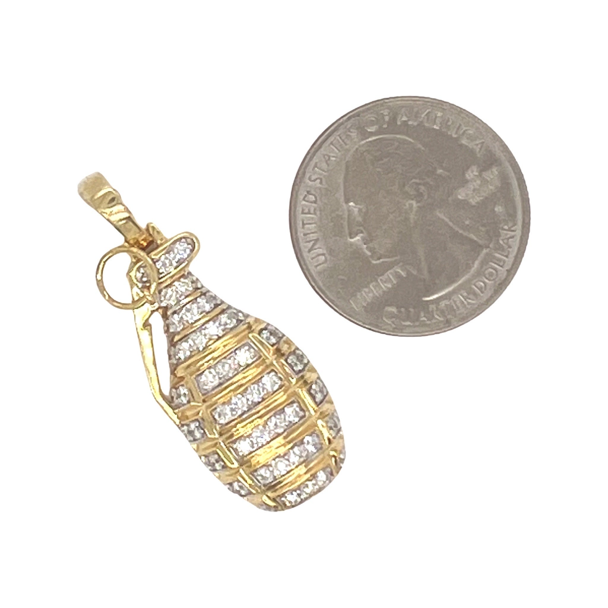 10K Yellow Gold Grenade Diamond Pendant 1.25 CT 1.5"
