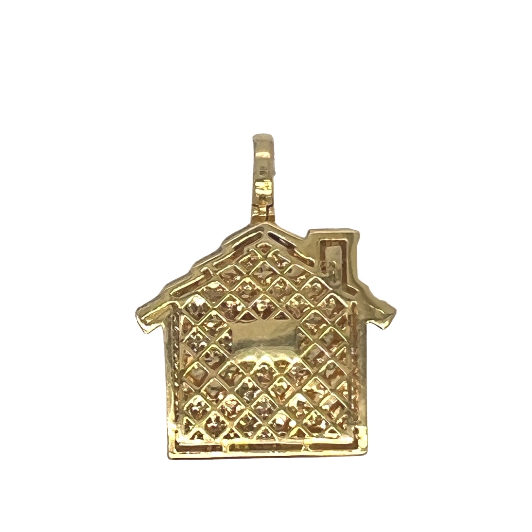 10K Yellow Gold 3D Trap House Diamond Pendant 1.85 CT 1.35"