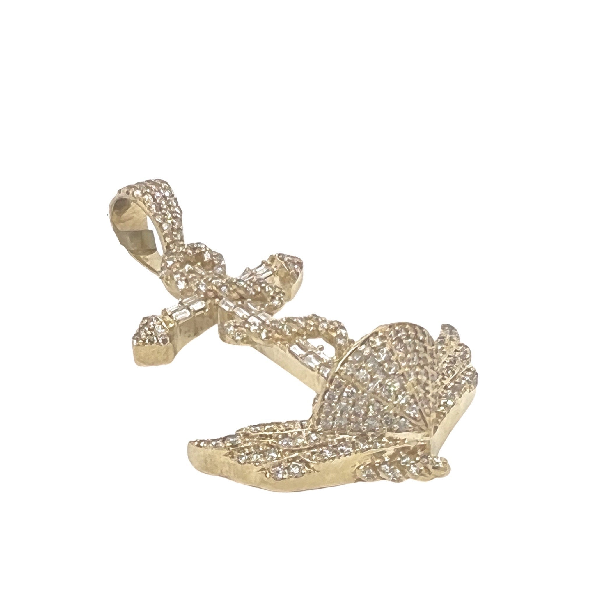 10K Yellow Gold Anchor Baguette Diamond Pendant 1.81 CT 1.9"