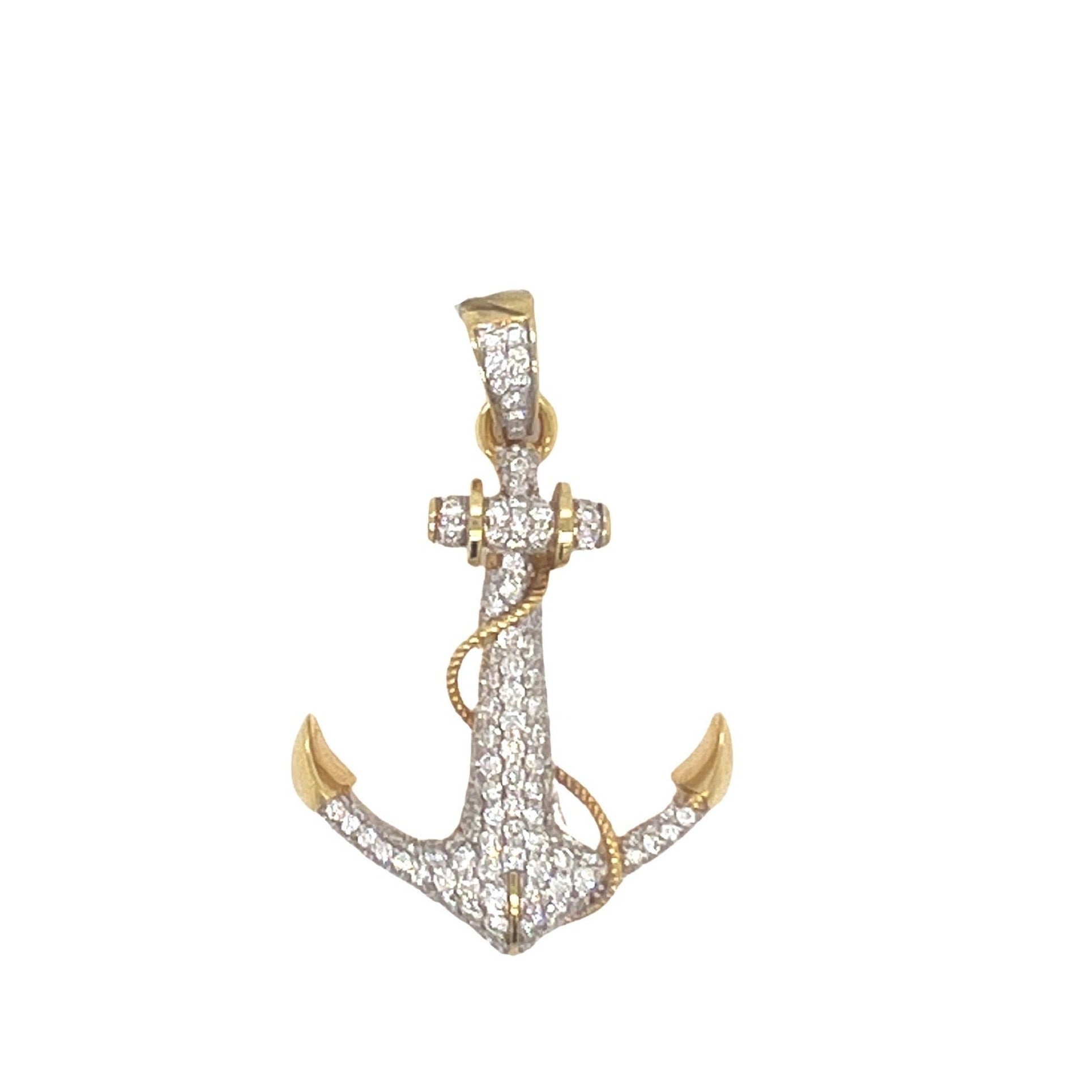 10K Yellow Gold Anchor VS Diamond Pendant 2.35 CT 1.75"