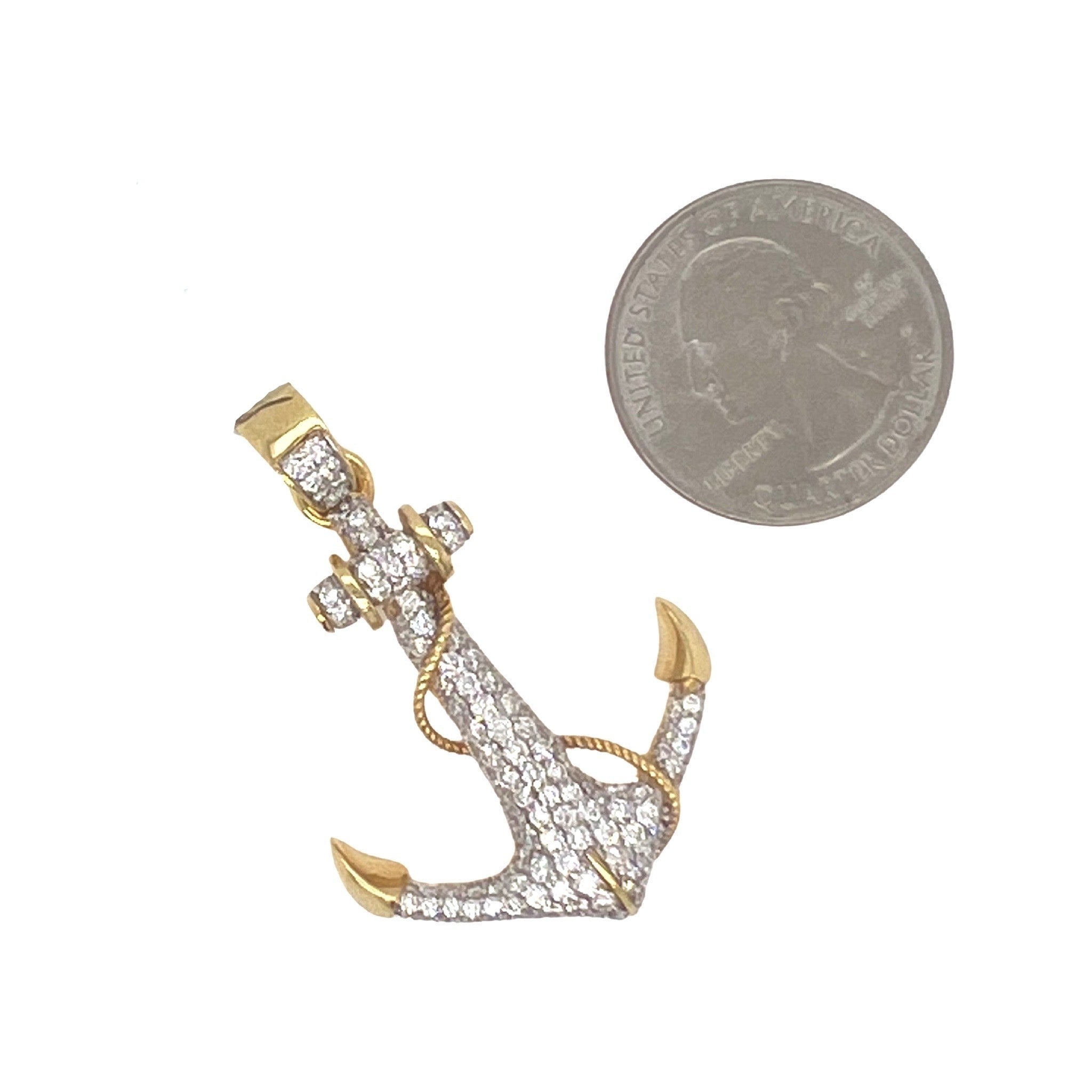 10K Yellow Gold Anchor VS Diamond Pendant 2.35 CT 1.75"