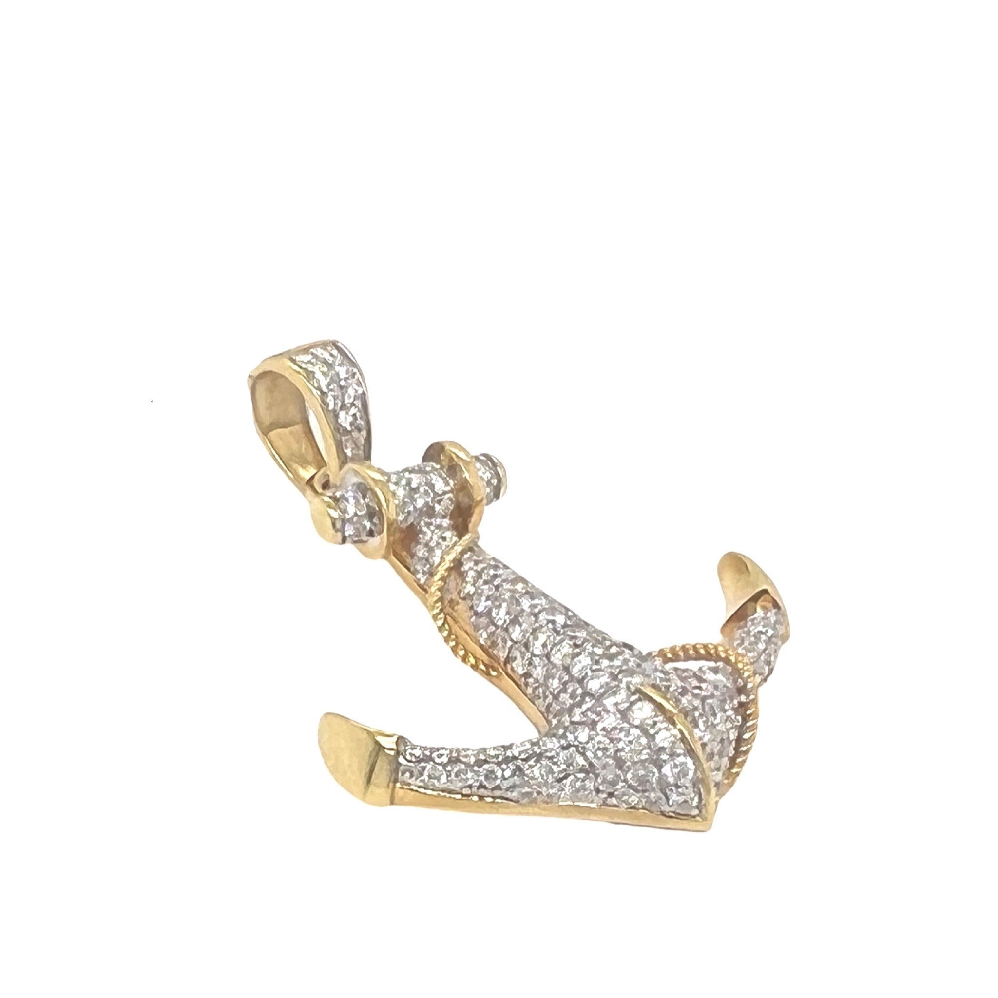 10K Yellow Gold Anchor VS Diamond Pendant 2.35 CT 1.75"
