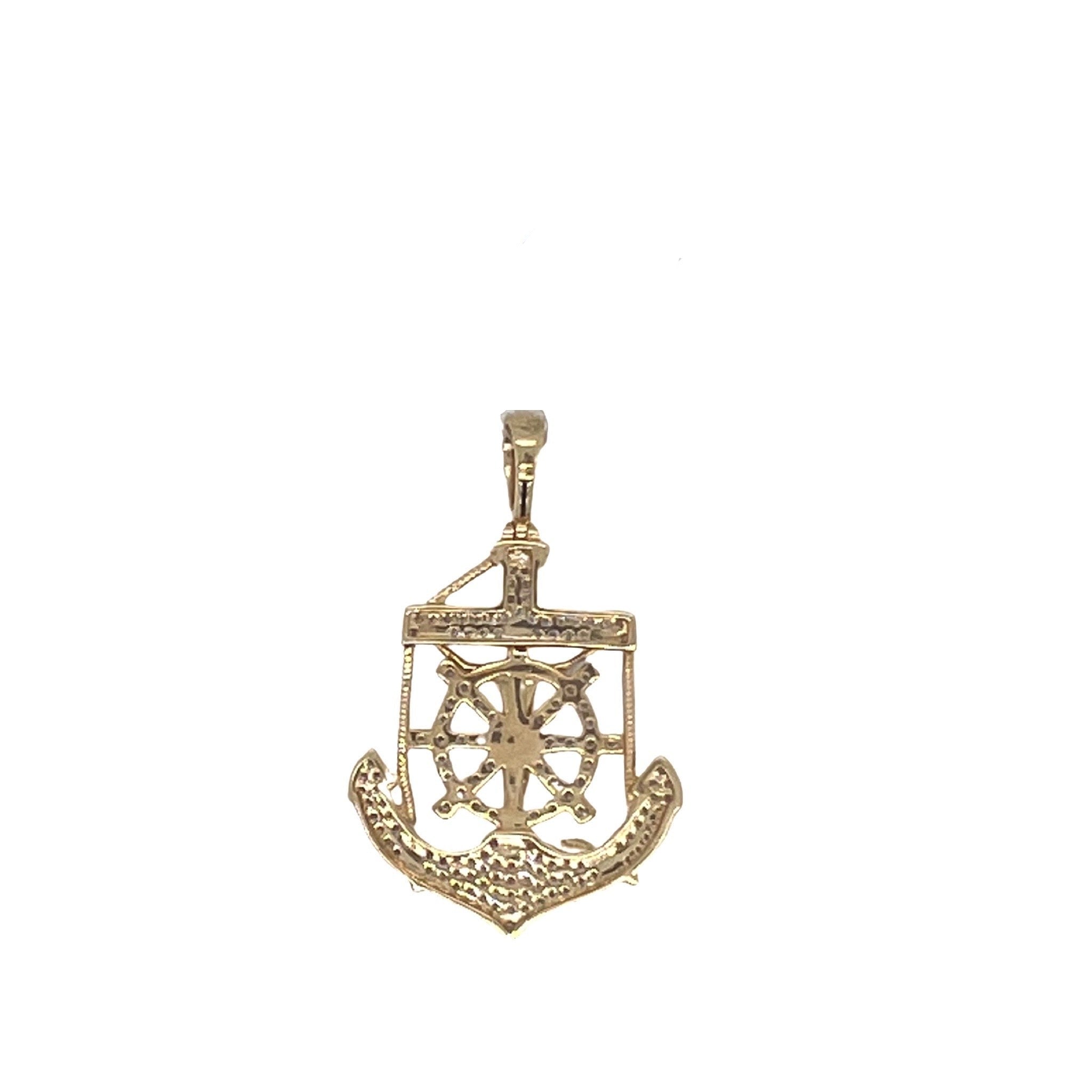 10K Yellow Gold Anchor Crucifix Diamond Pendant 0.75 CT 1.5"