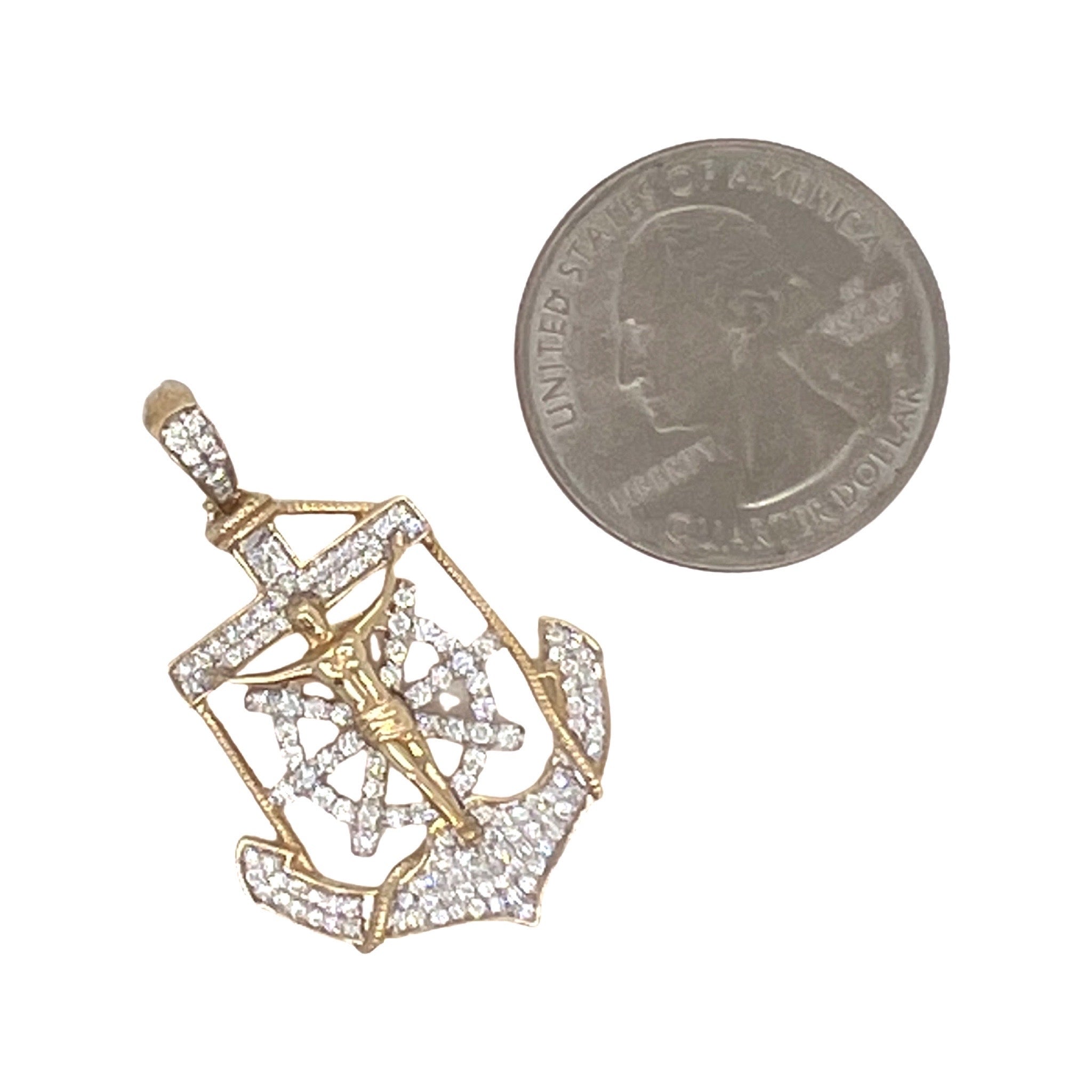 10K Yellow Gold Anchor Crucifix Diamond Pendant 0.75 CT 1.5"