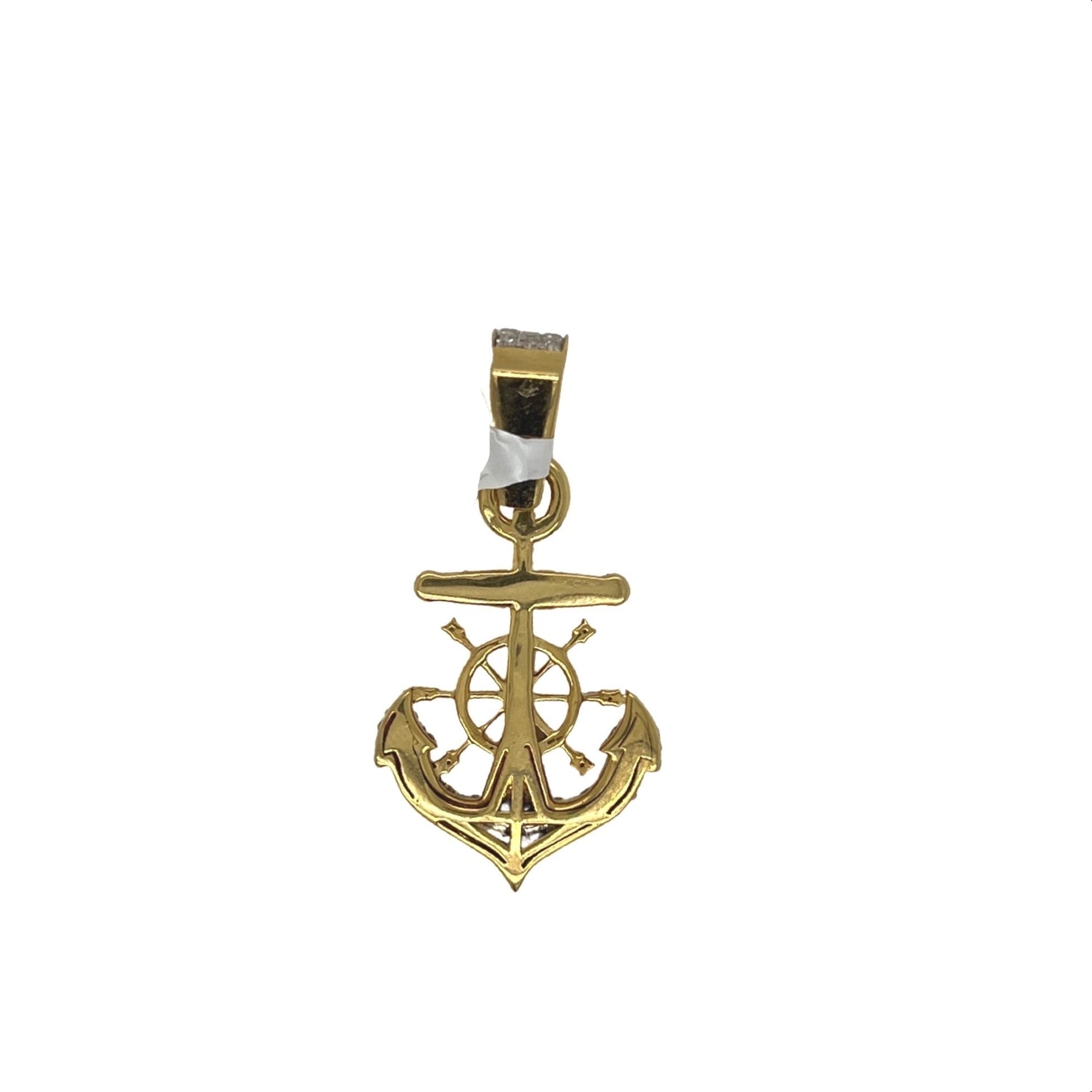 10K Yellow Gold Anchor with Wheel Diamond Pendant 0.88 CT 1.5"