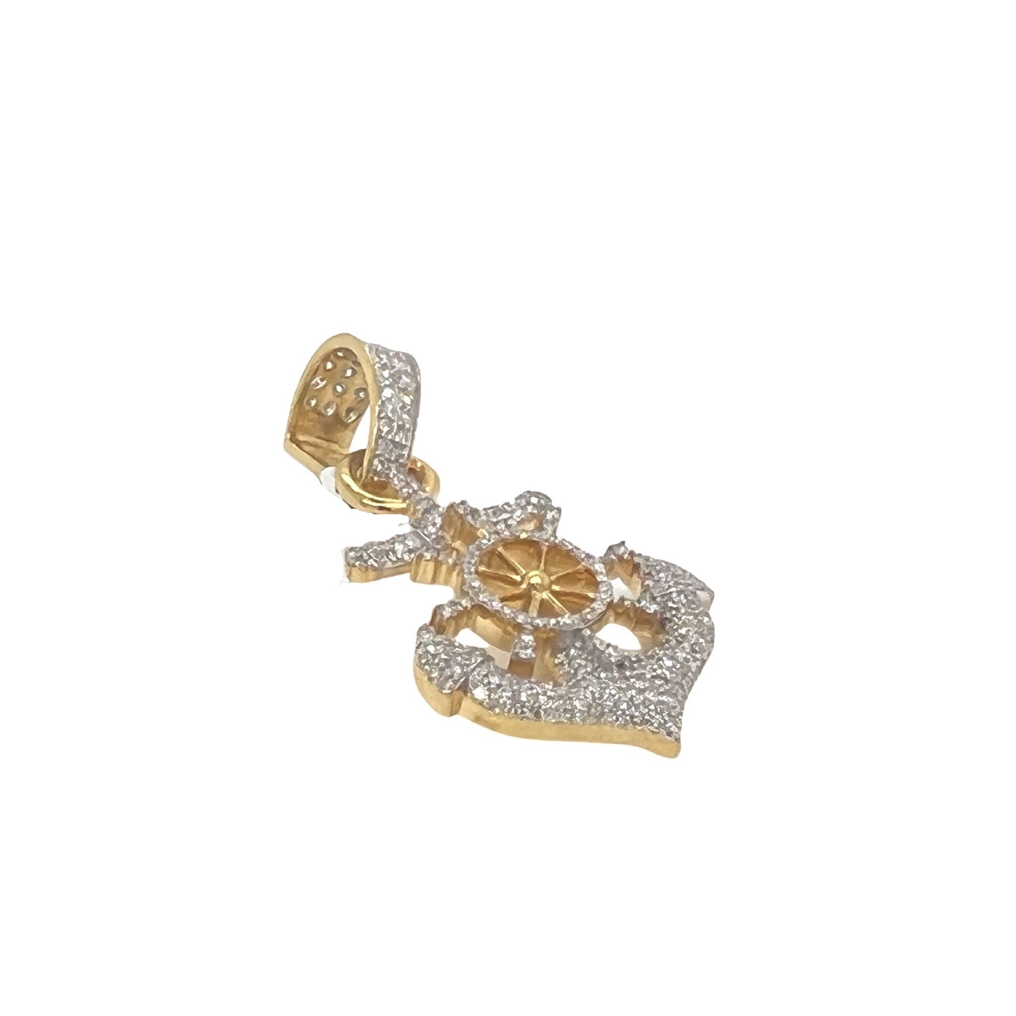 10K Yellow Gold Anchor with Wheel Diamond Pendant 0.88 CT 1.5"