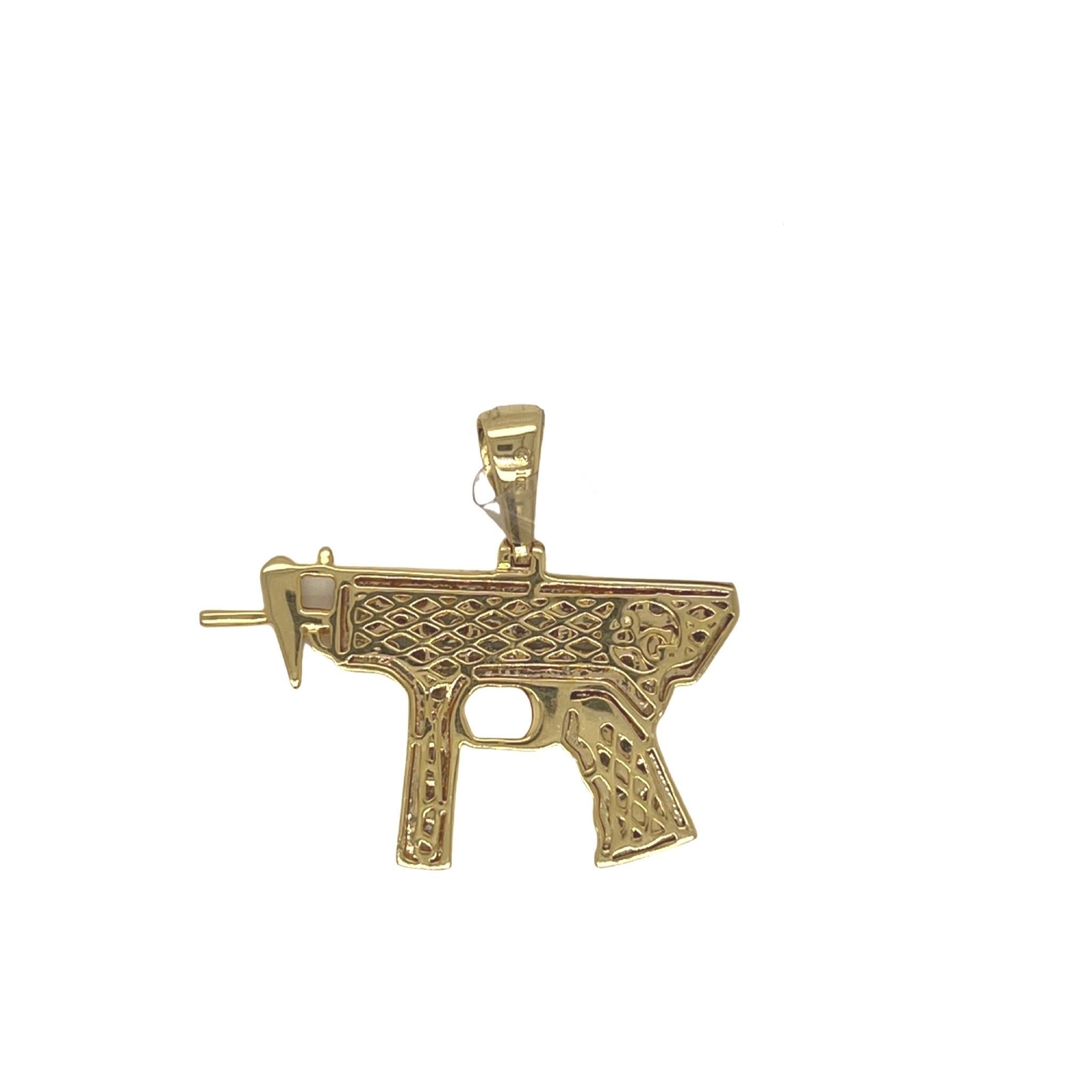 10K Yellow Gold Uzi Gun Diamond Pendant 1.5 CT 1.4"