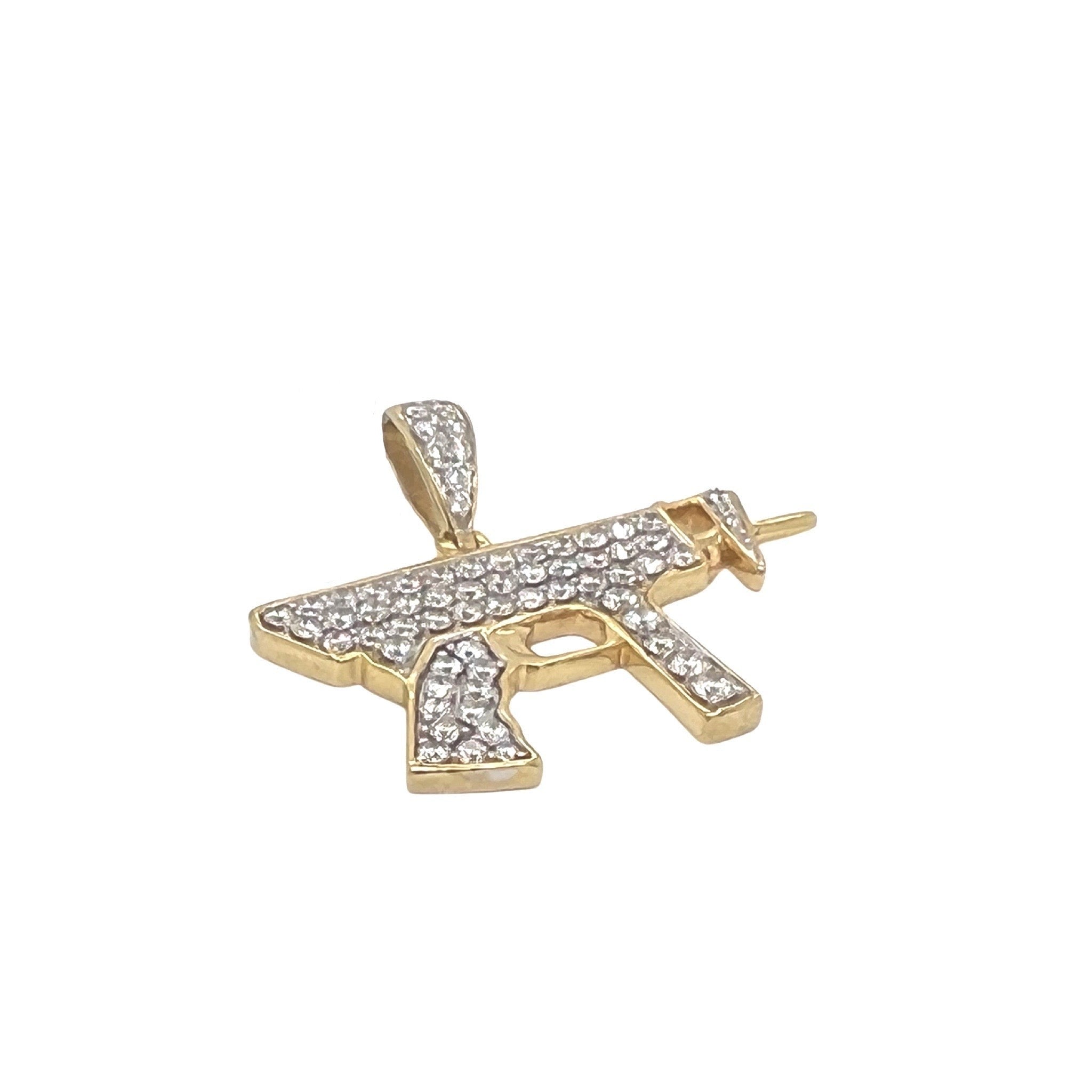 10K Yellow Gold Uzi Gun Diamond Pendant 1.5 CT 1.4"