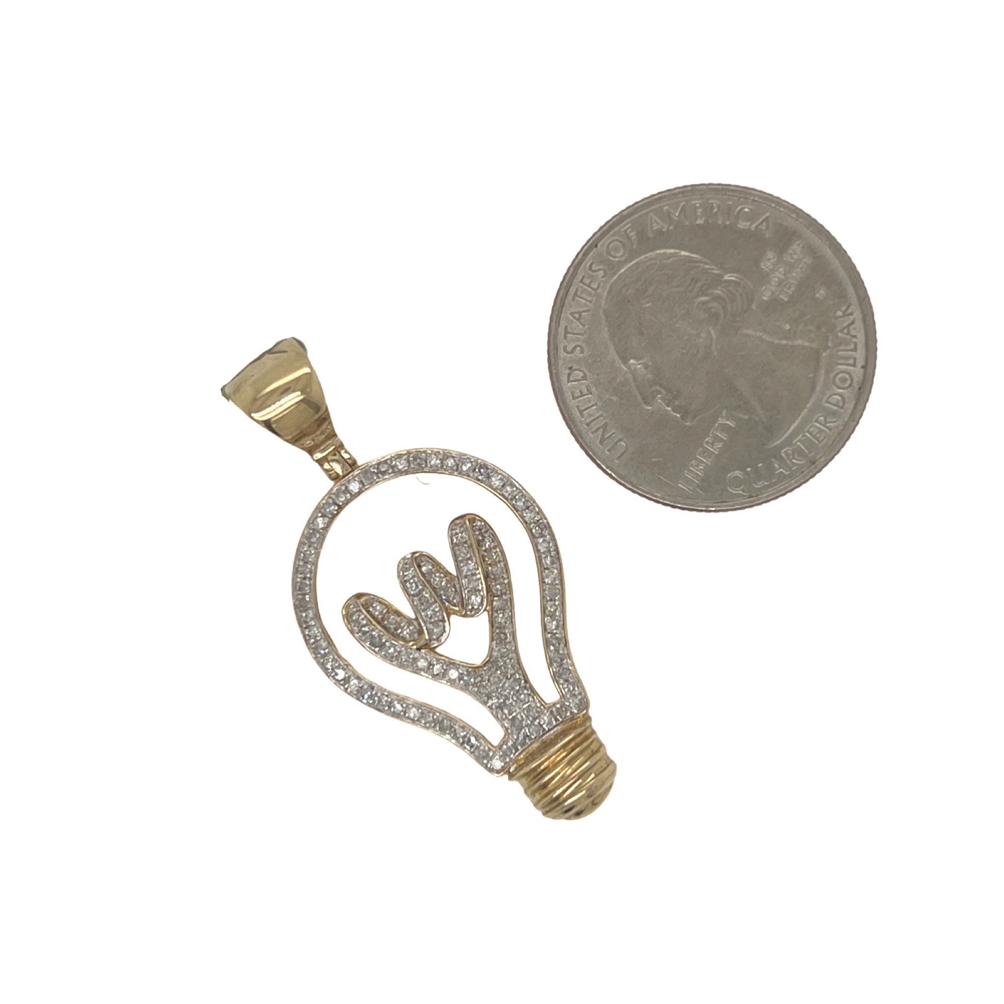 10K Yellow Gold Light Bulb Diamond Pendant 0.57 CT 1.65"