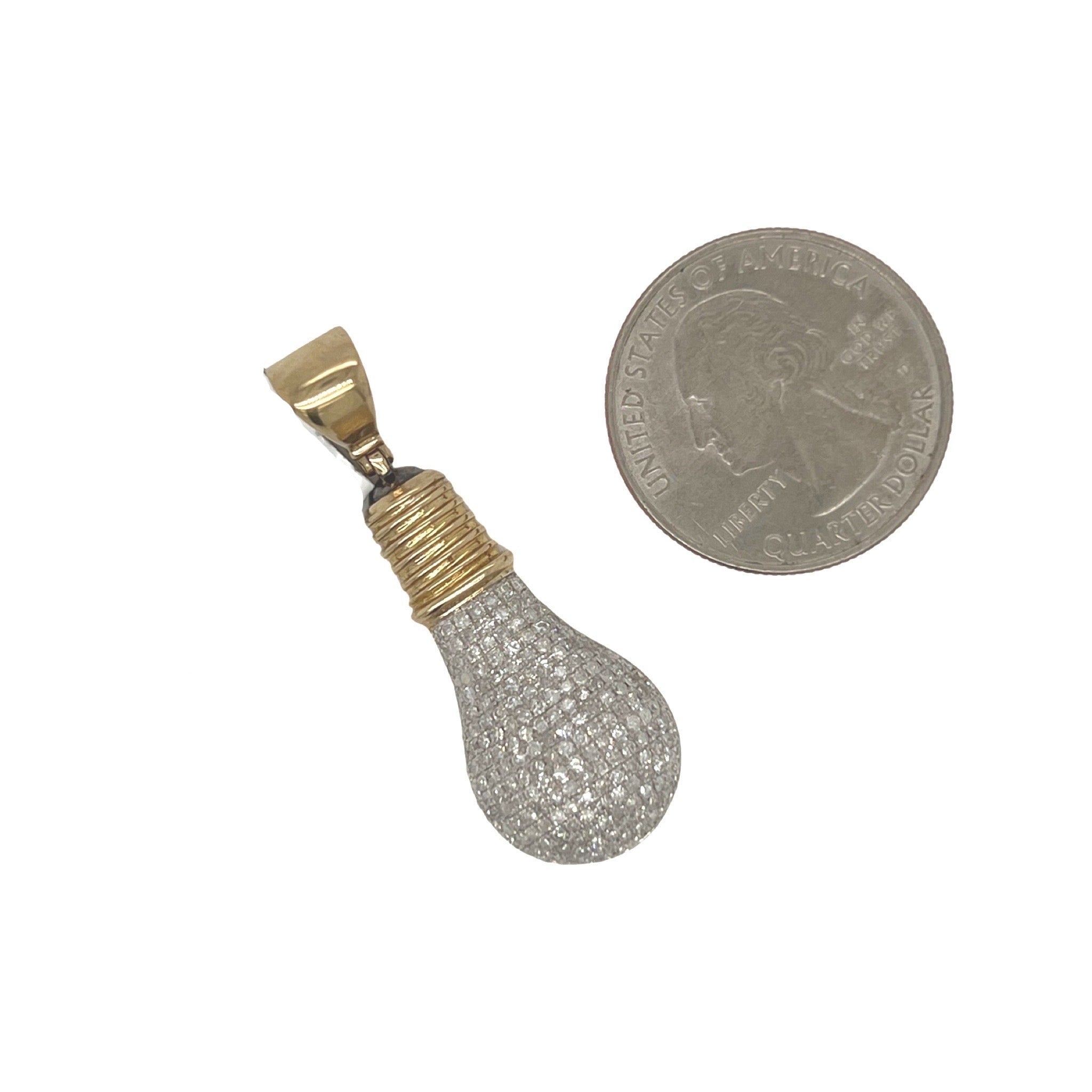 10K Yellow Gold Light Bulb Diamond Pendant 1.07 CT 1.65"
