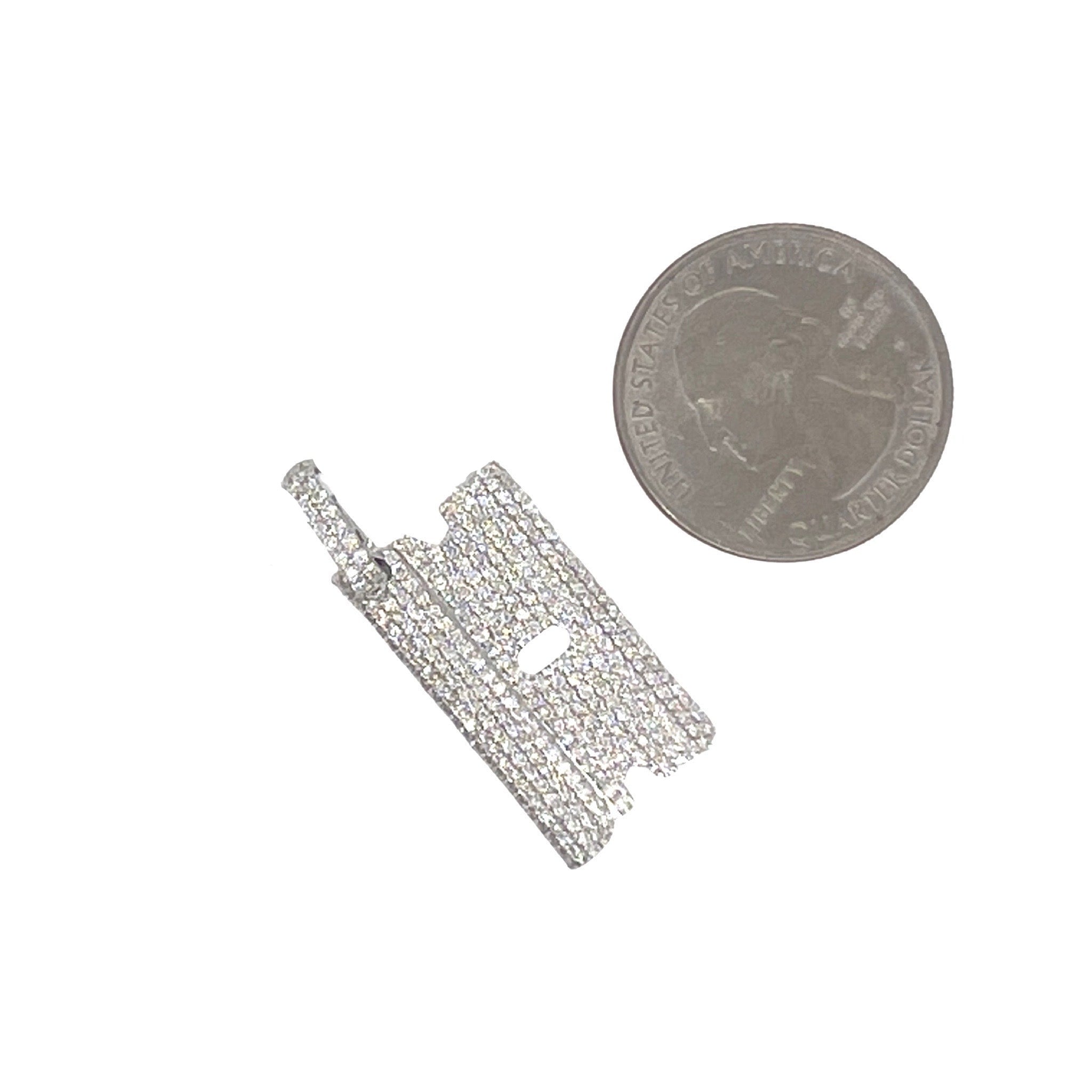 14K White Gold Razor Blade VS Diamond Pendant 1.69 CT 1.65"