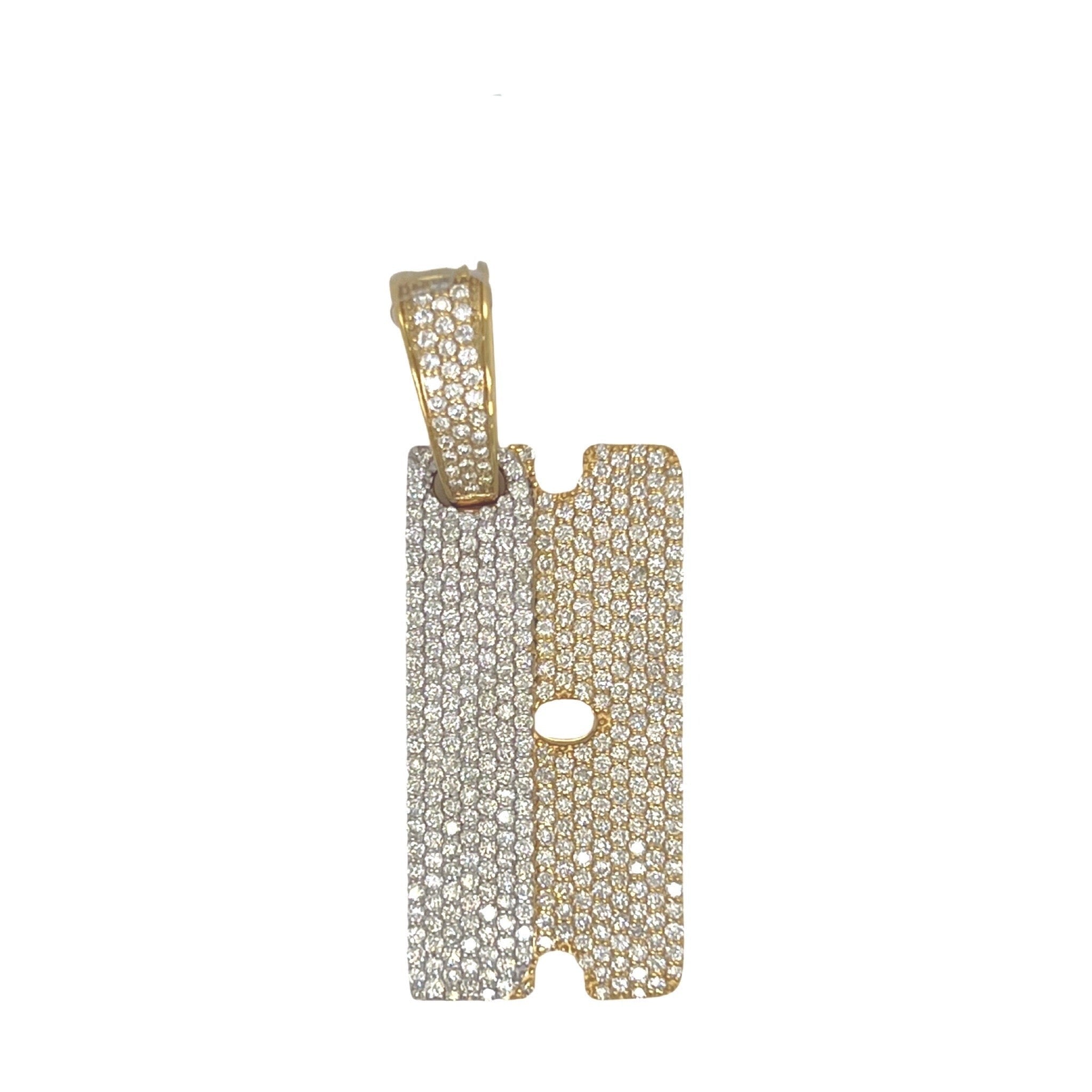 10K Two Tone Gold Razor Blade VS Diamond Pendant 2.75 CT 1.75"