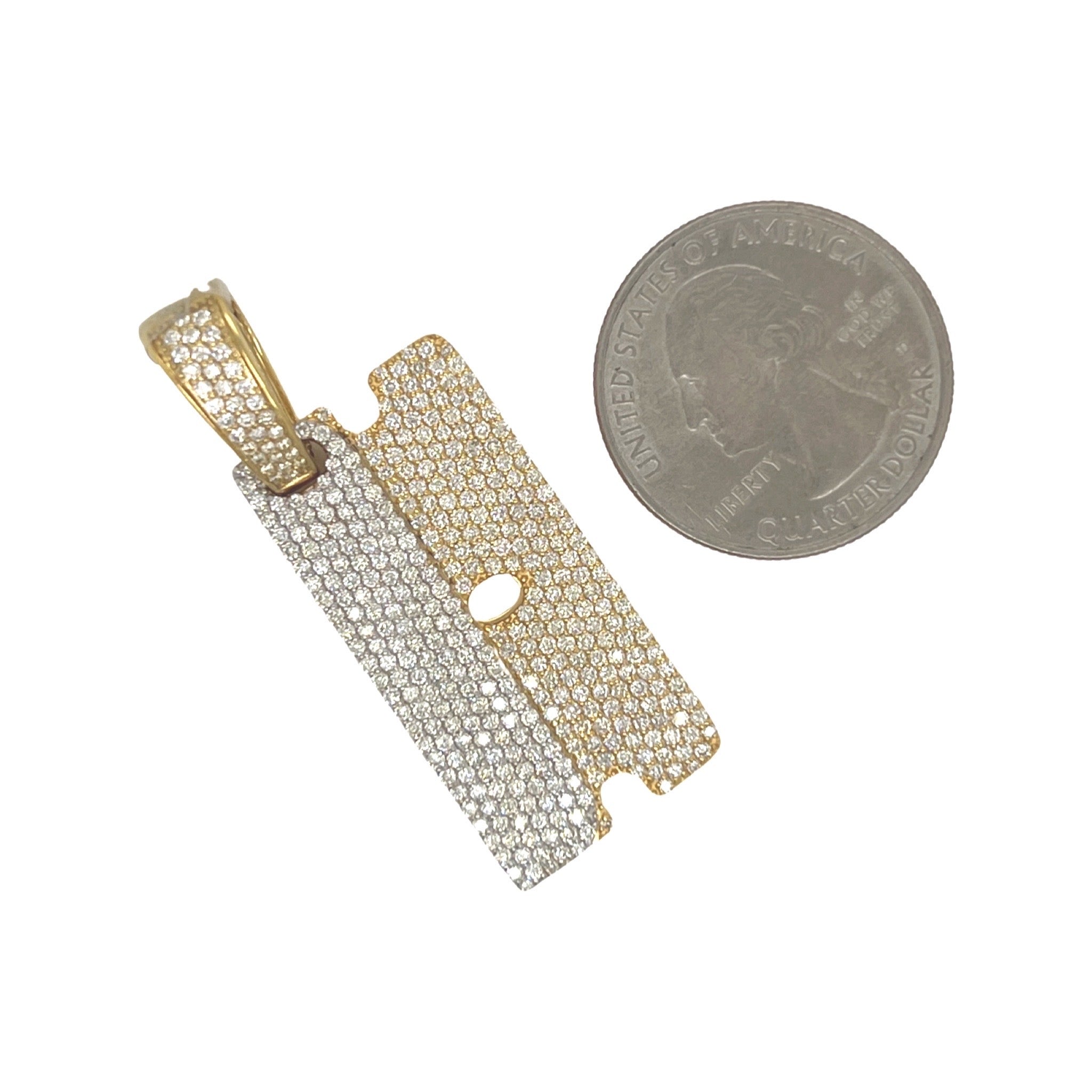 10K Two Tone Gold Razor Blade VS Diamond Pendant 2.75 CT 1.75"