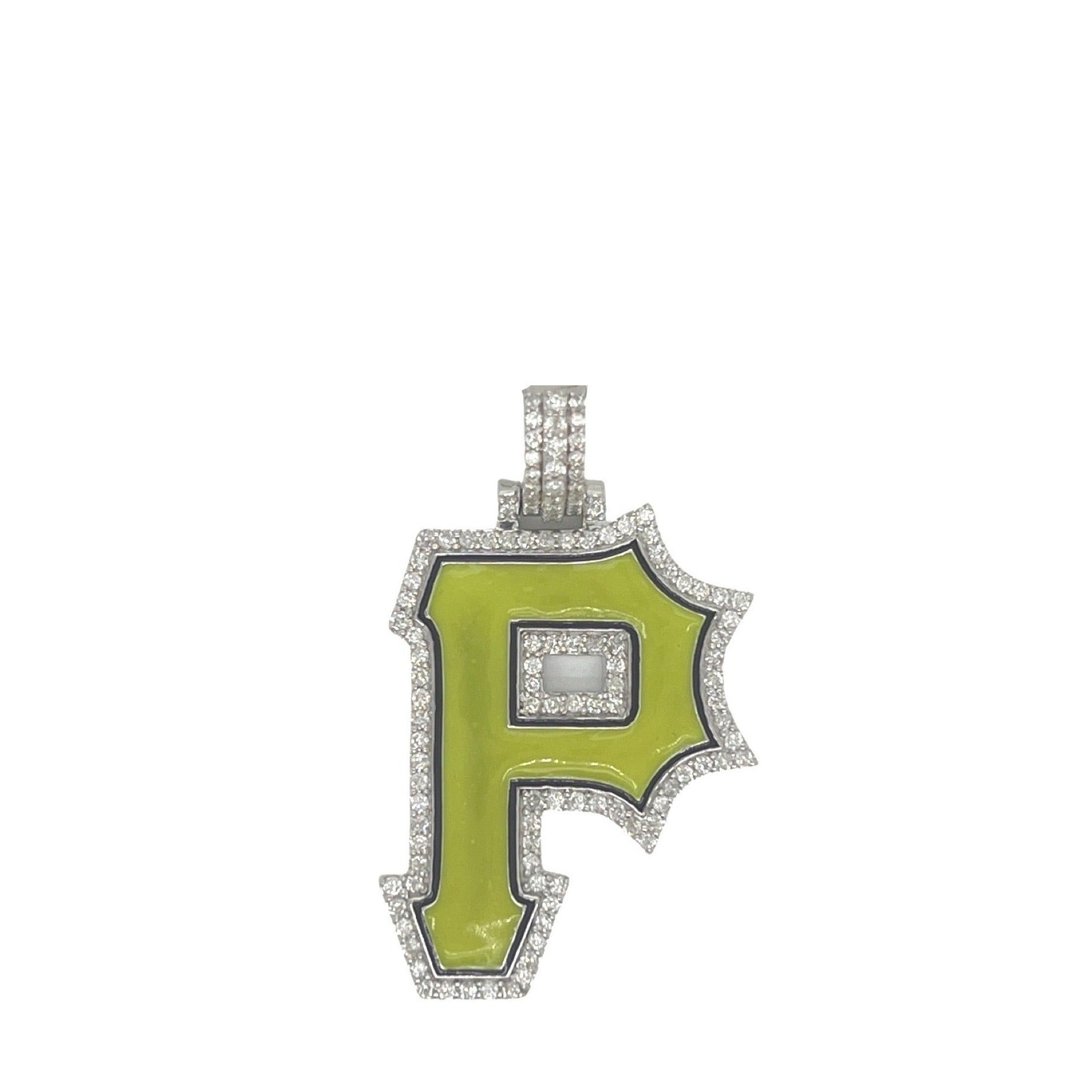 Custom 10K White Gold Pittsburgh Pirates Logo Diamond Pendant 0.76 CT 1.65"