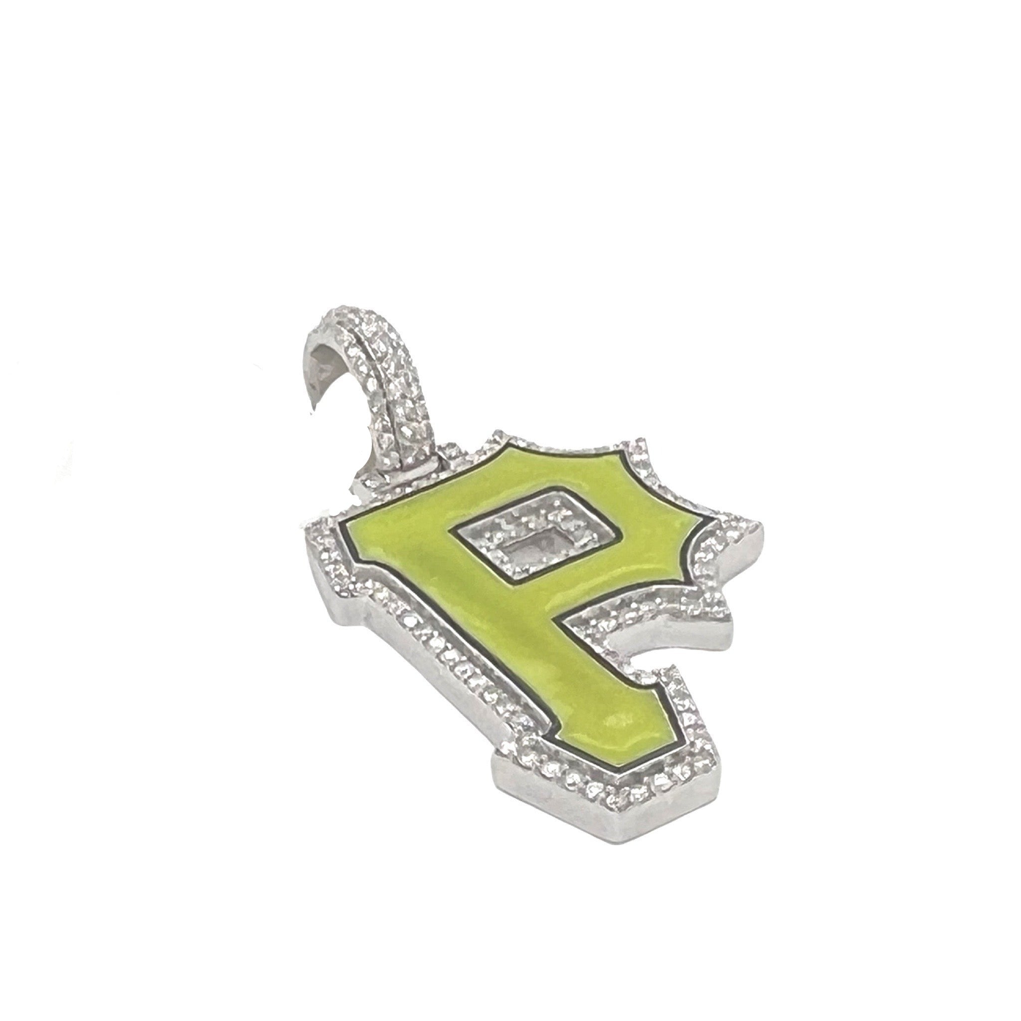 Custom 10K White Gold Pittsburgh Pirates Logo Diamond Pendant 0.76 CT 1.65"