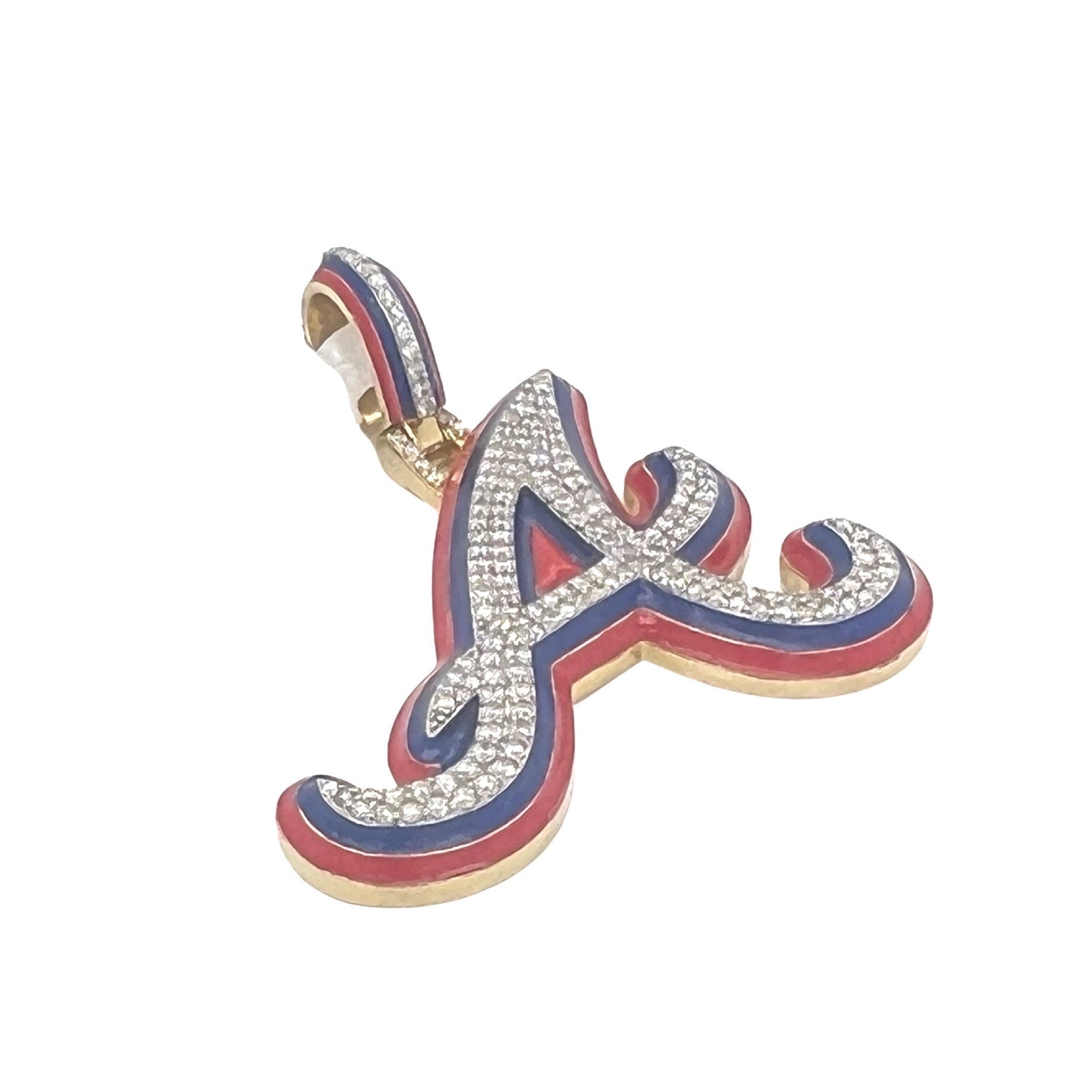 Custom 10K Yellow Gold Atlanta Braves Logo Diamond Pendant 1.02 CT 1.65"