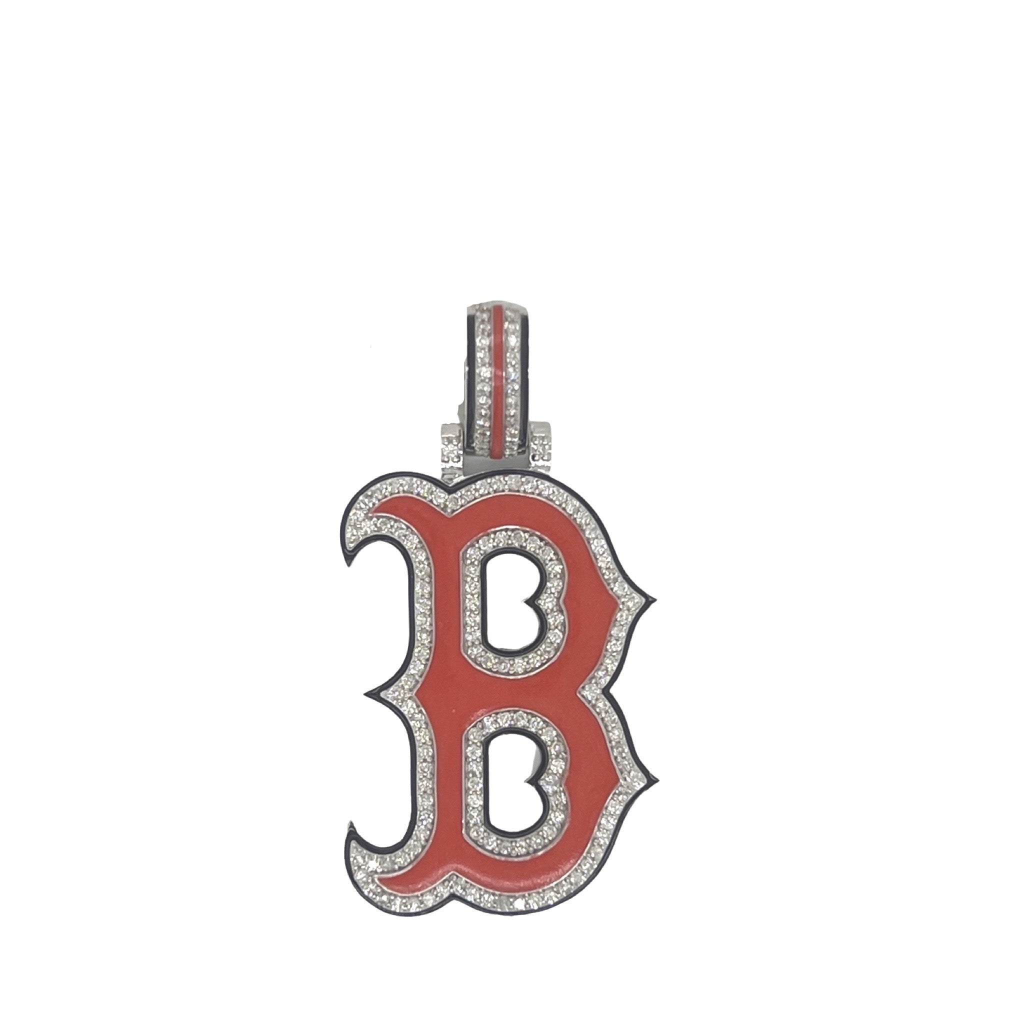 Custom 10K White Gold Boston Red Sox Logo Diamond Pendant 0.76 CT 1.75"