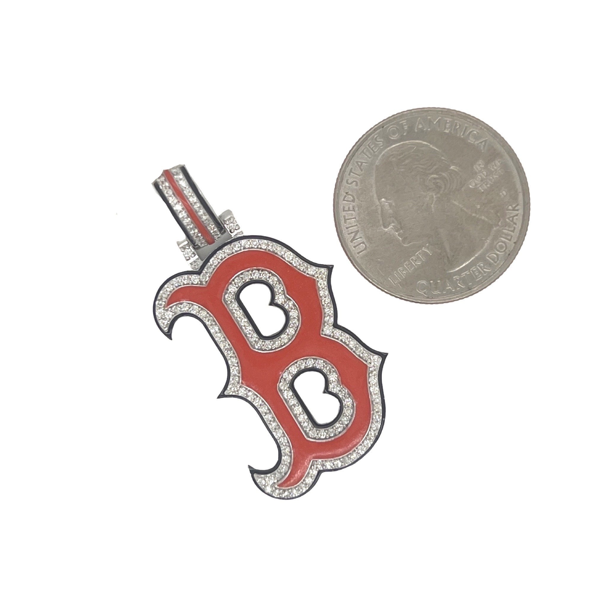 Custom 10K White Gold Boston Red Sox Logo Diamond Pendant 0.76 CT 1.75"
