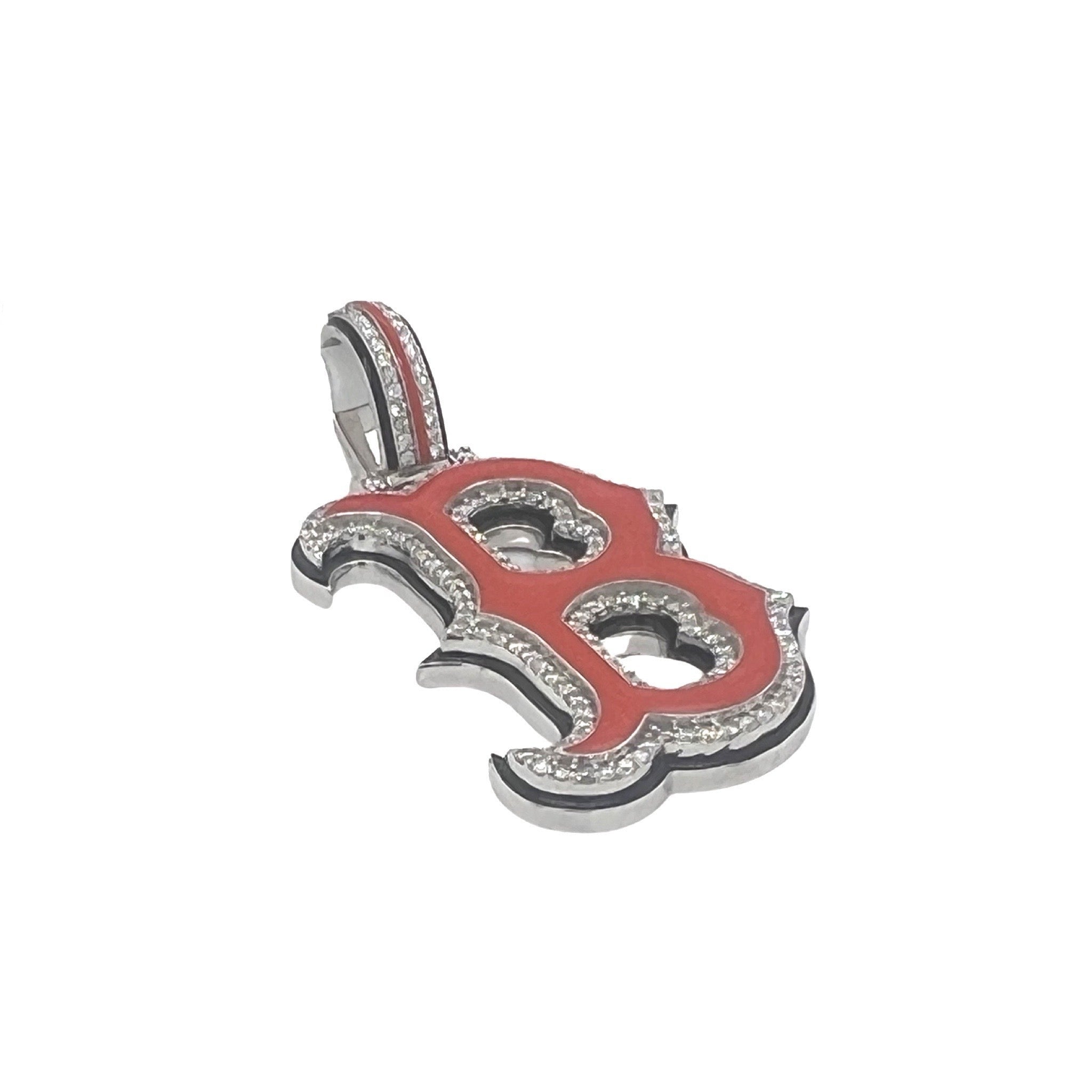 Custom 10K White Gold Boston Red Sox Logo Diamond Pendant 0.76 CT 1.75"