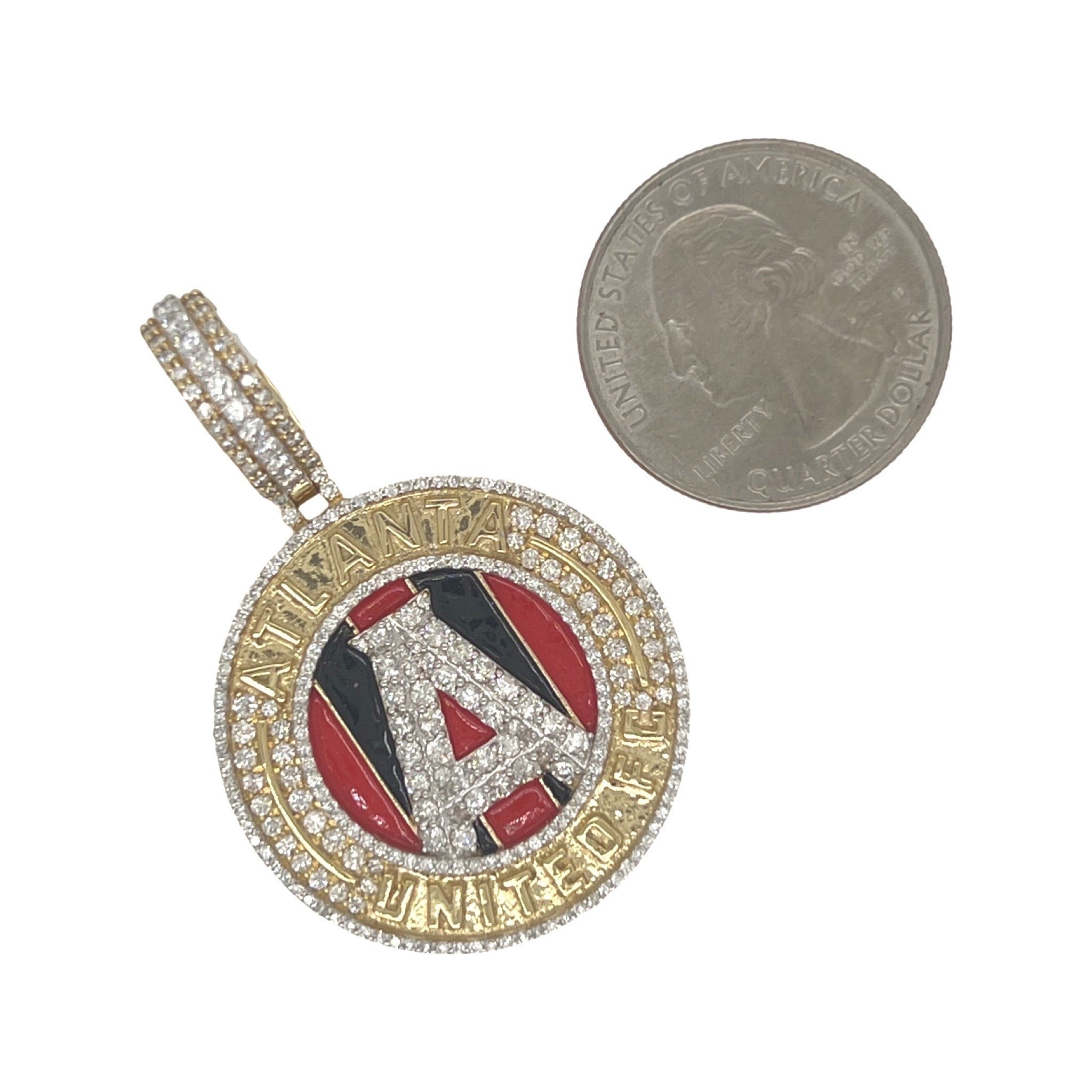 Custom 10K Yellow Gold Atlanta United FC Logo Diamond Pendant 1.99 CT 1.85"