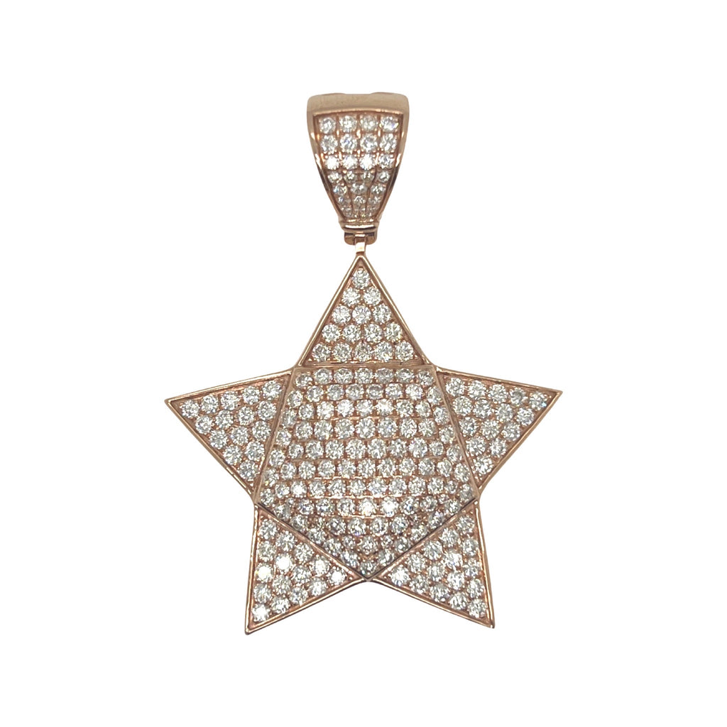 14K Rose Gold Super Star VS Diamond Pendant 4.22 CT 2.2"