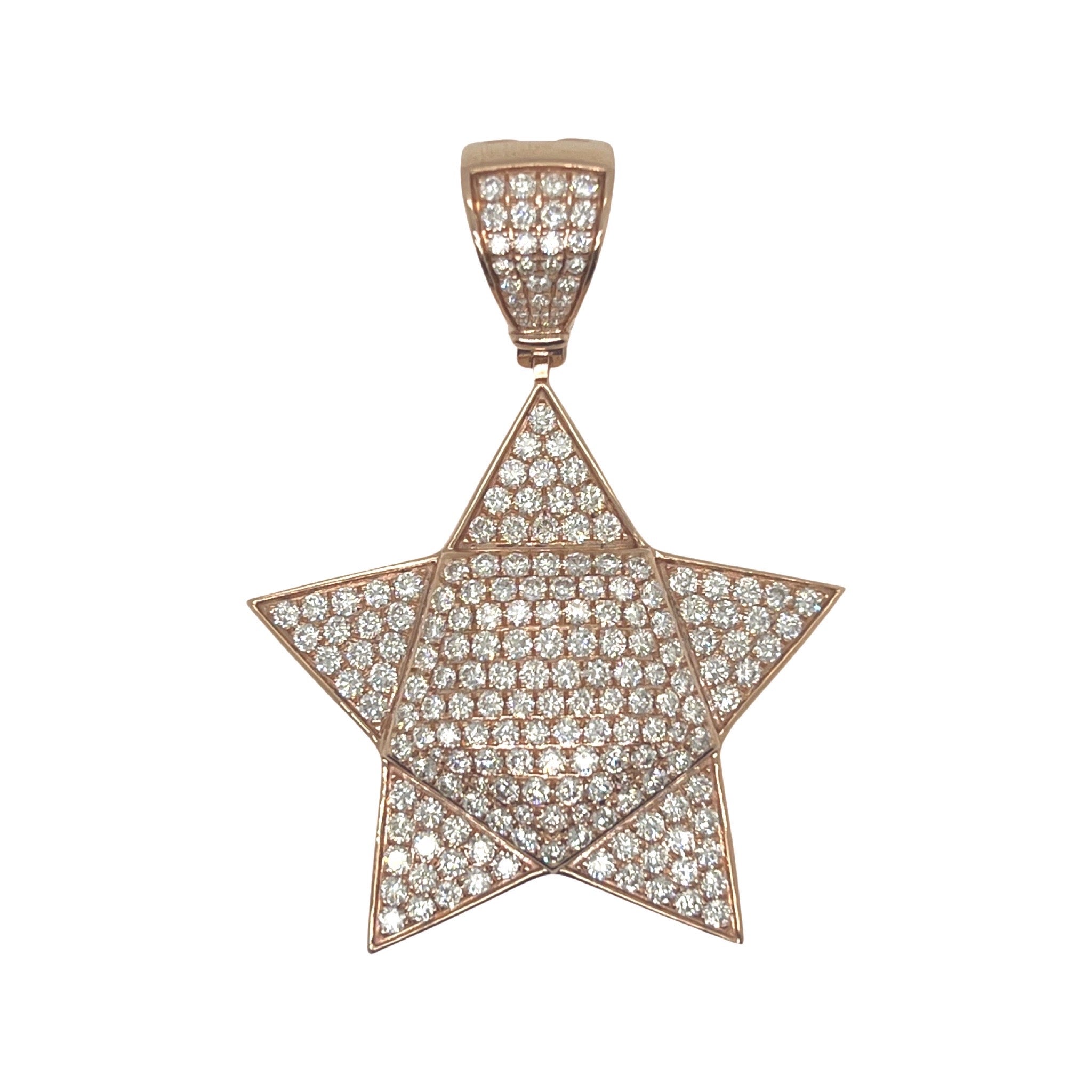 14K Rose Gold Super Star VS Diamond Pendant 4.22 CT 2.2"