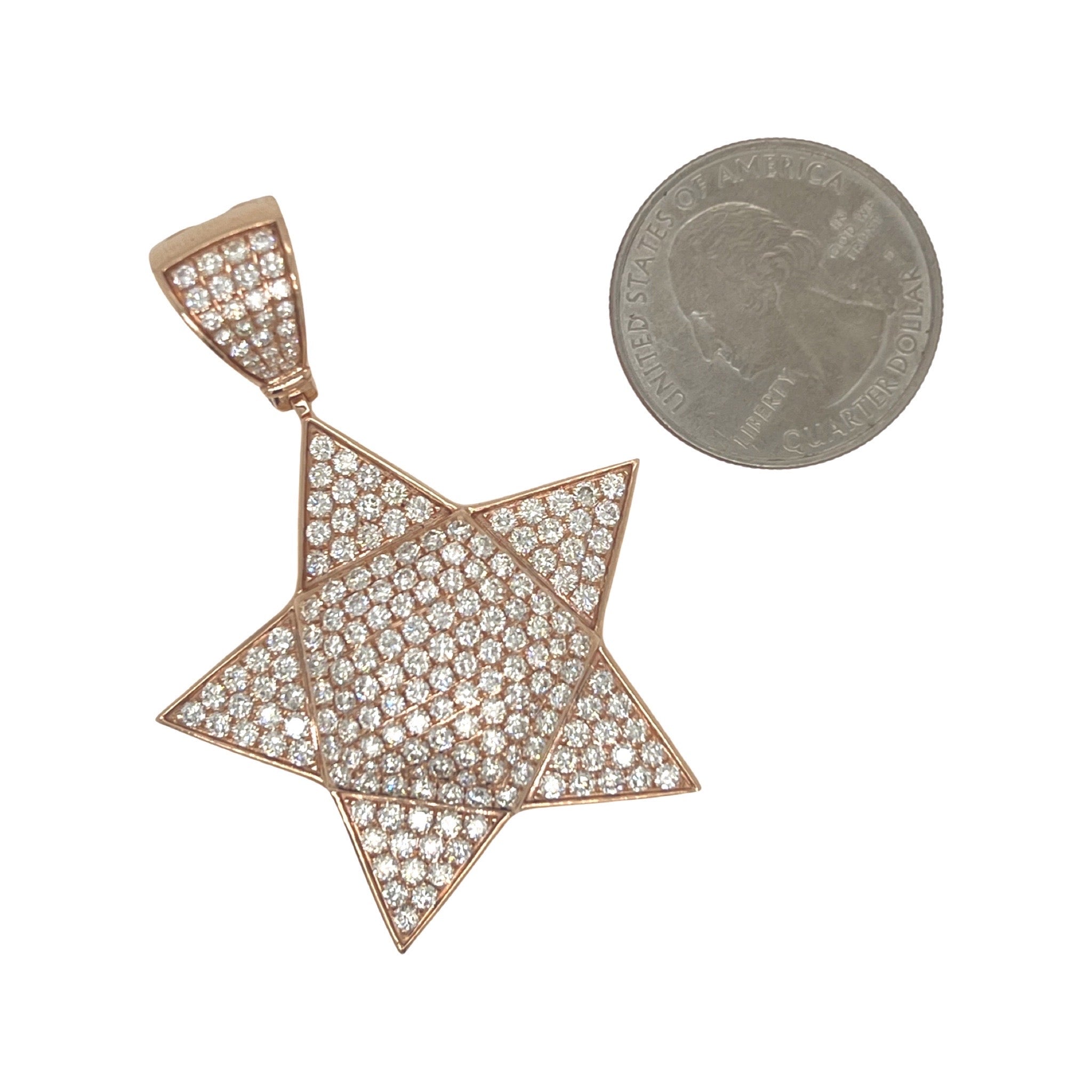 14K Rose Gold Super Star VS Diamond Pendant 4.22 CT 2.2"