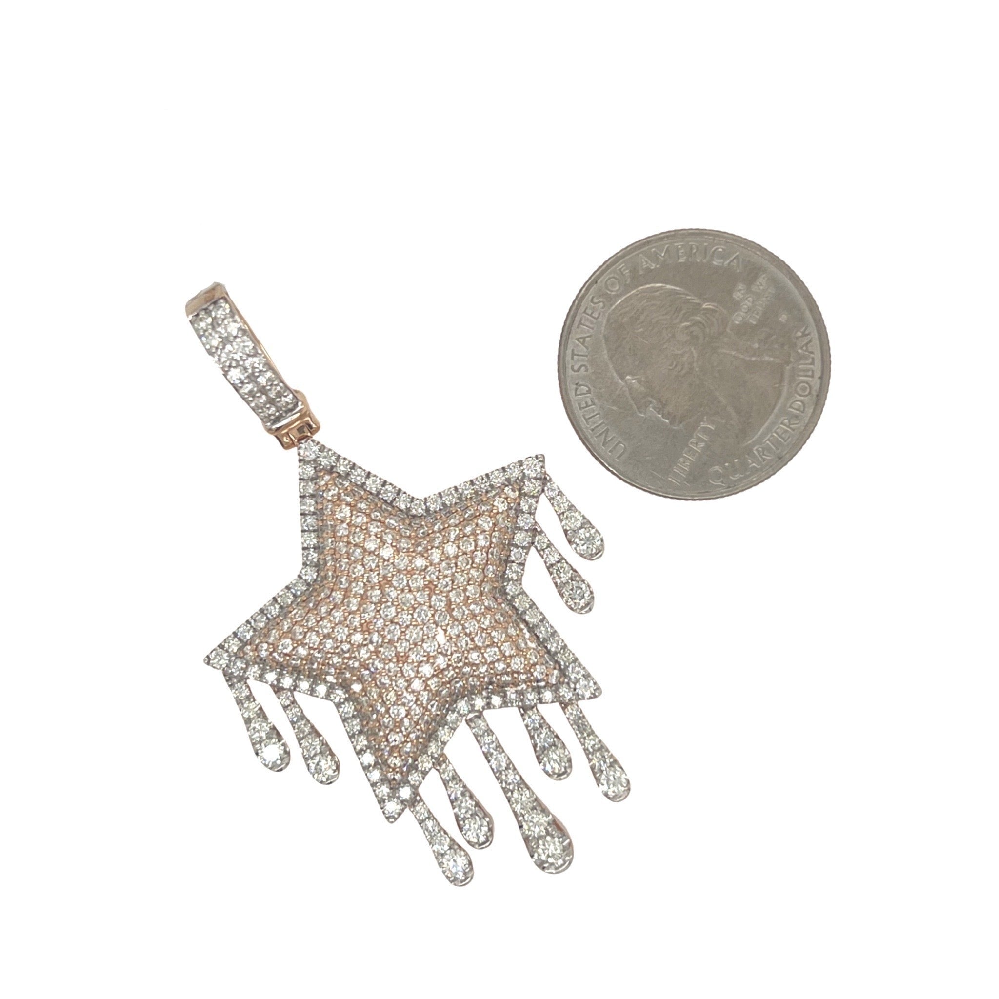 14K Two-Tone Gold Dripping Super Star VS Diamond Pendant 4.25 CT 2.65"