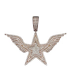 14K Rose Gold 3D Super Star with Wings Diamond Pendant 3.55 CT 1.9"