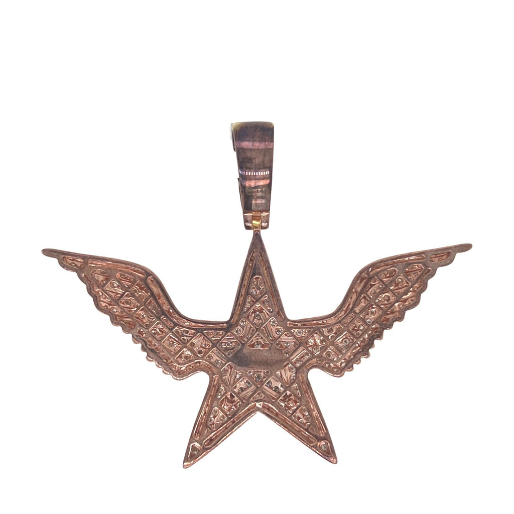 14K Rose Gold 3D Super Star with Wings Diamond Pendant 3.55 CT 1.9"