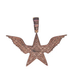 14K Rose Gold 3D Super Star with Wings Diamond Pendant 3.55 CT 1.9"