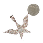 14K Rose Gold 3D Super Star with Wings Diamond Pendant 3.55 CT 1.9"