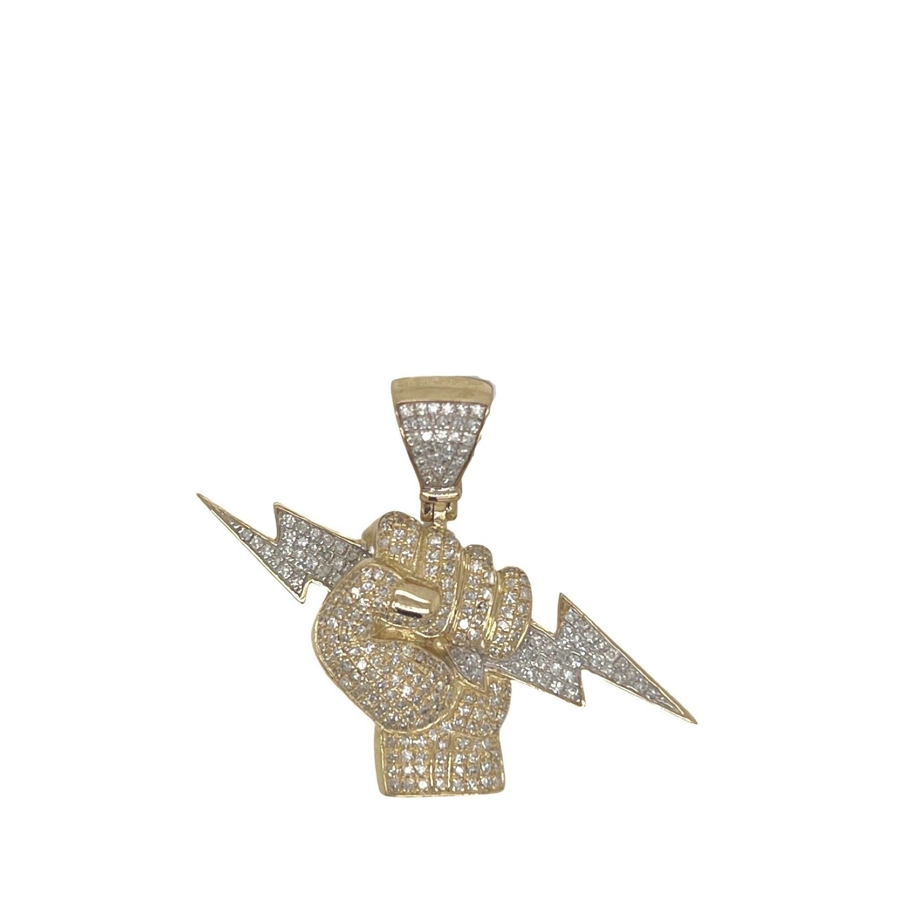10K Yellow Gold Lightning Bolt Fist Diamond Pendant 1.11 CT 1.35"