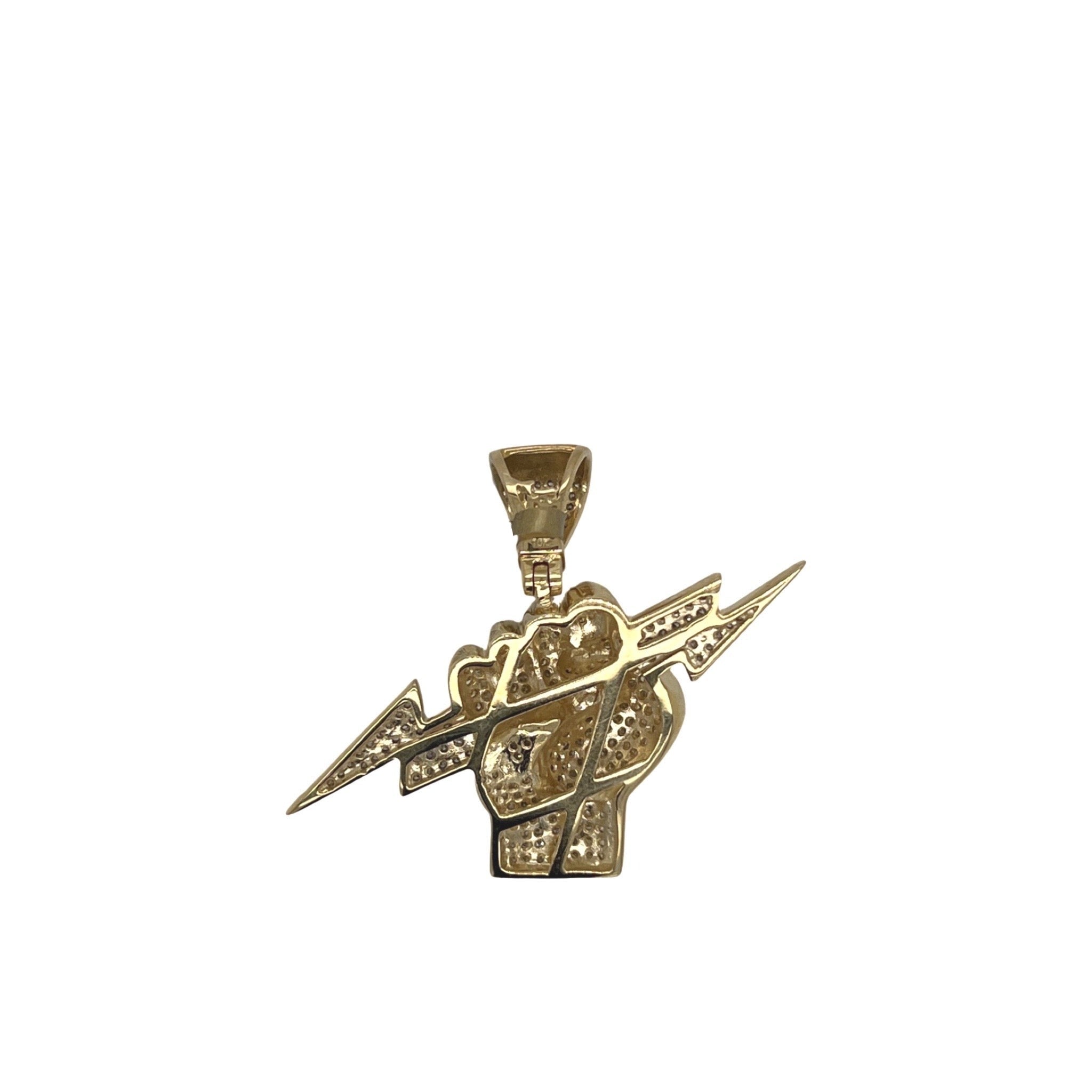 10K Yellow Gold Lightning Bolt Fist Diamond Pendant 1.11 CT 1.35"