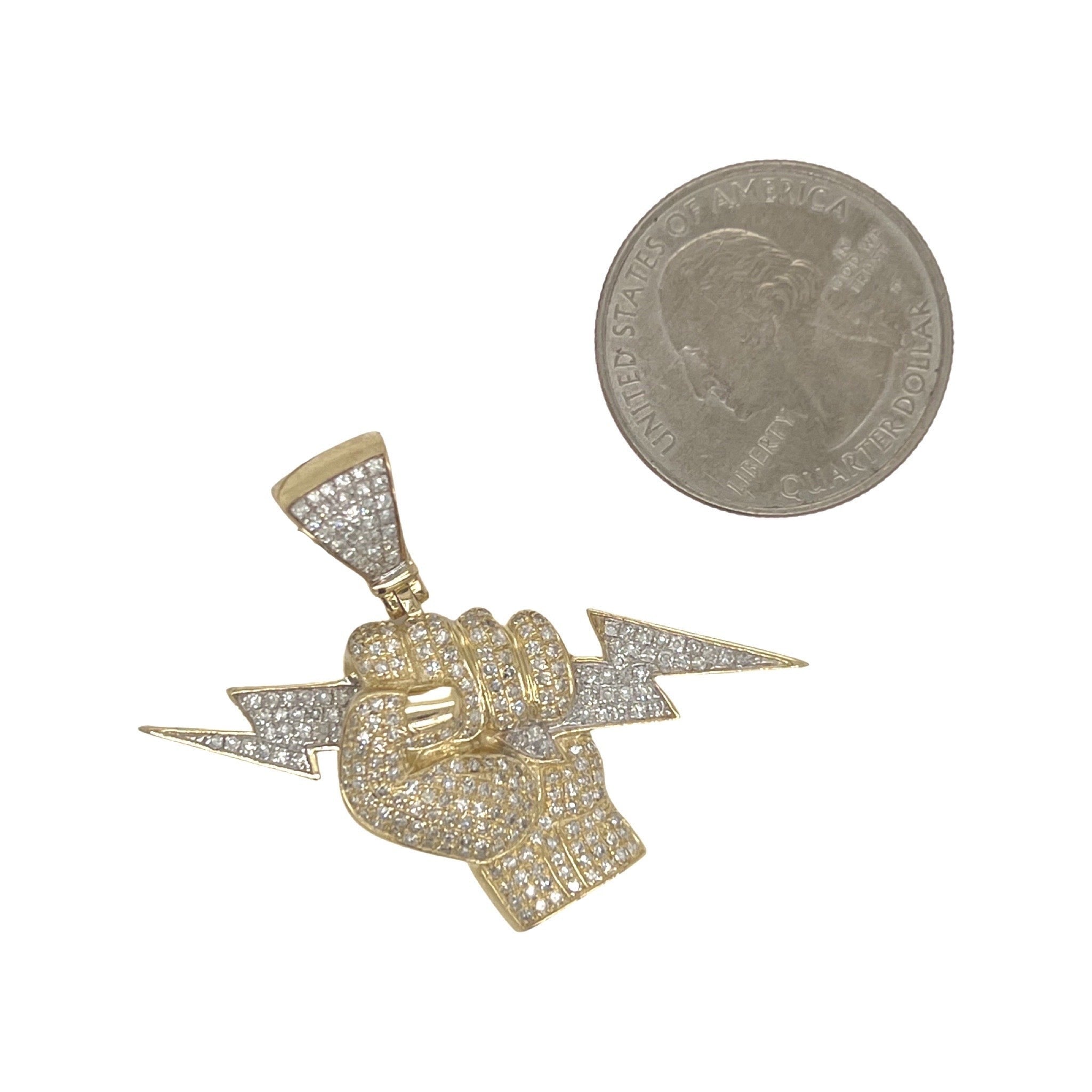 10K Yellow Gold Lightning Bolt Fist Diamond Pendant 1.11 CT 1.35"
