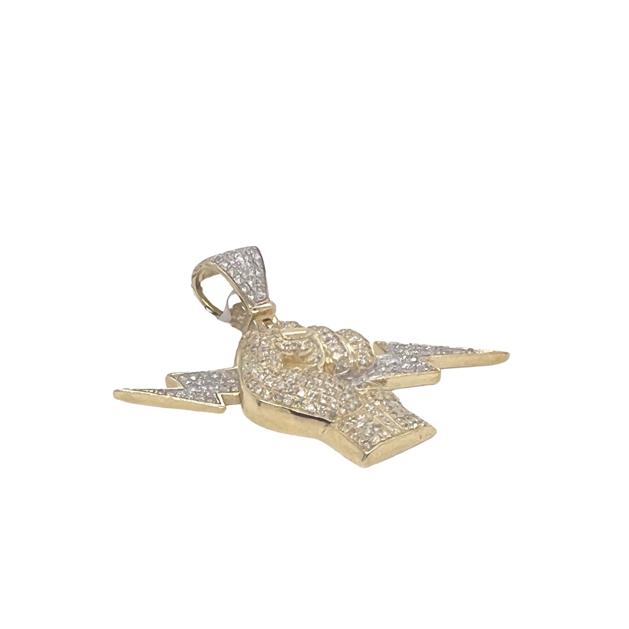 10K Yellow Gold Lightning Bolt Fist Diamond Pendant 1.11 CT 1.35"