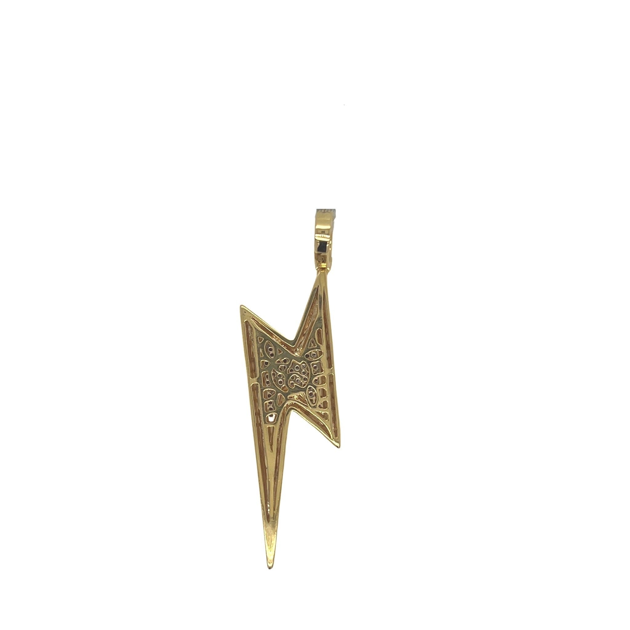 10K Yellow Gold Lightning Bolt Diamond Pendant 1.10 CT 2"