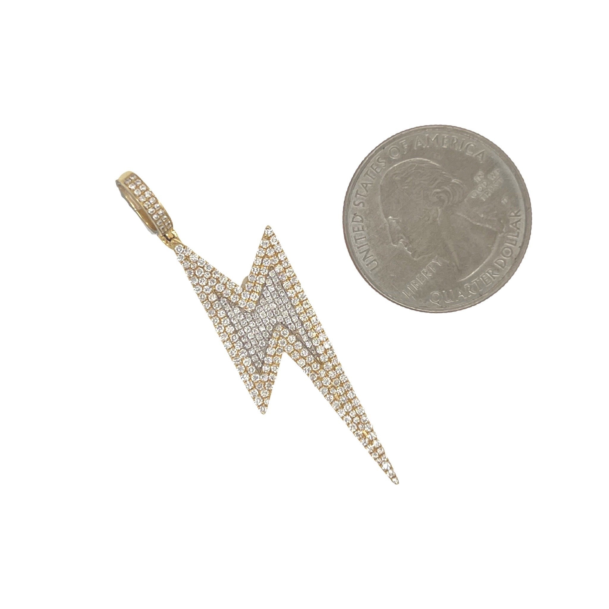 10K Yellow Gold Lightning Bolt Diamond Pendant 1.10 CT 2"