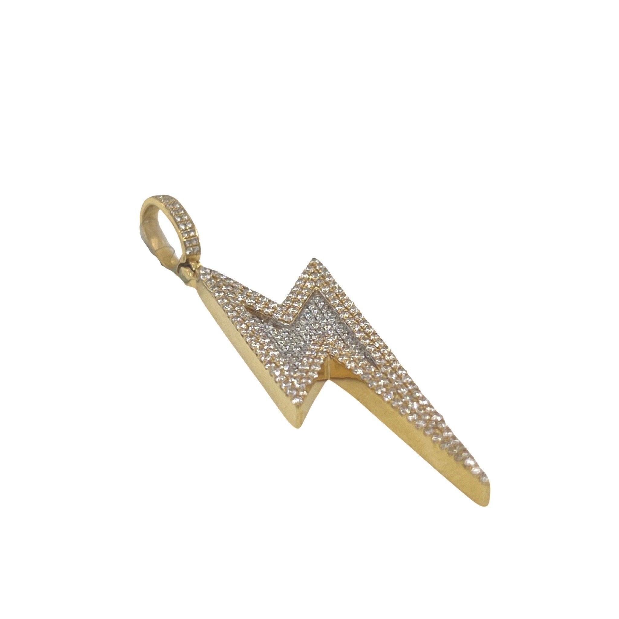 10K Yellow Gold Lightning Bolt Diamond Pendant 1.10 CT 2"